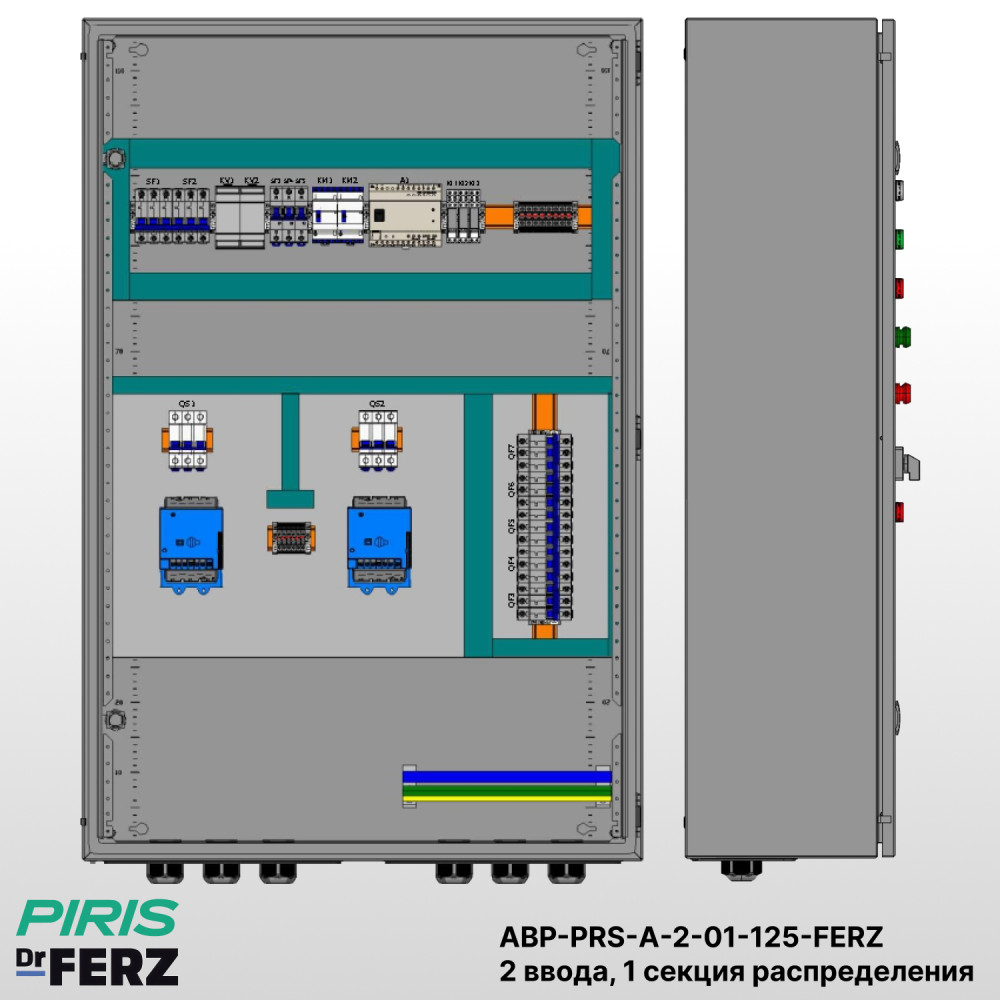 Шкаф АВР на 2 ввода, на мотор-автоматах, 125А, FERZ, 1 секции распределения (5x32А)