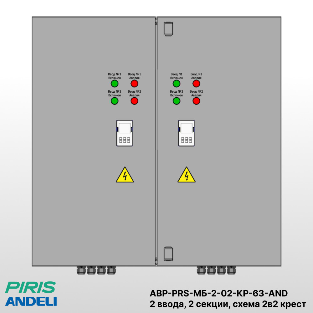 Шкаф АВР 2 ввода, 63А, схема 2в2 крест, 2 секции распределения на моноблоках Andeli