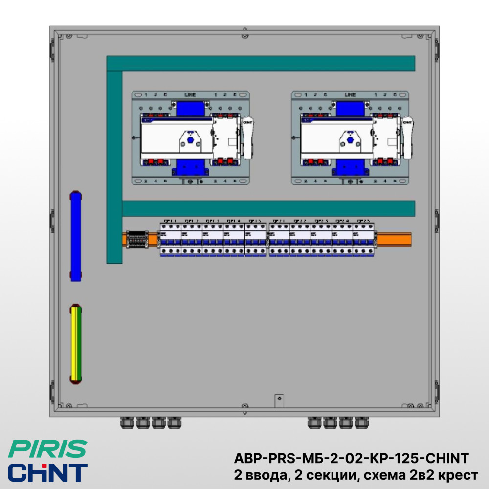 Шкаф АВР 2 ввода, 125А, схема 2в2 крест, 2 секции распределения на моноблоках CHINT