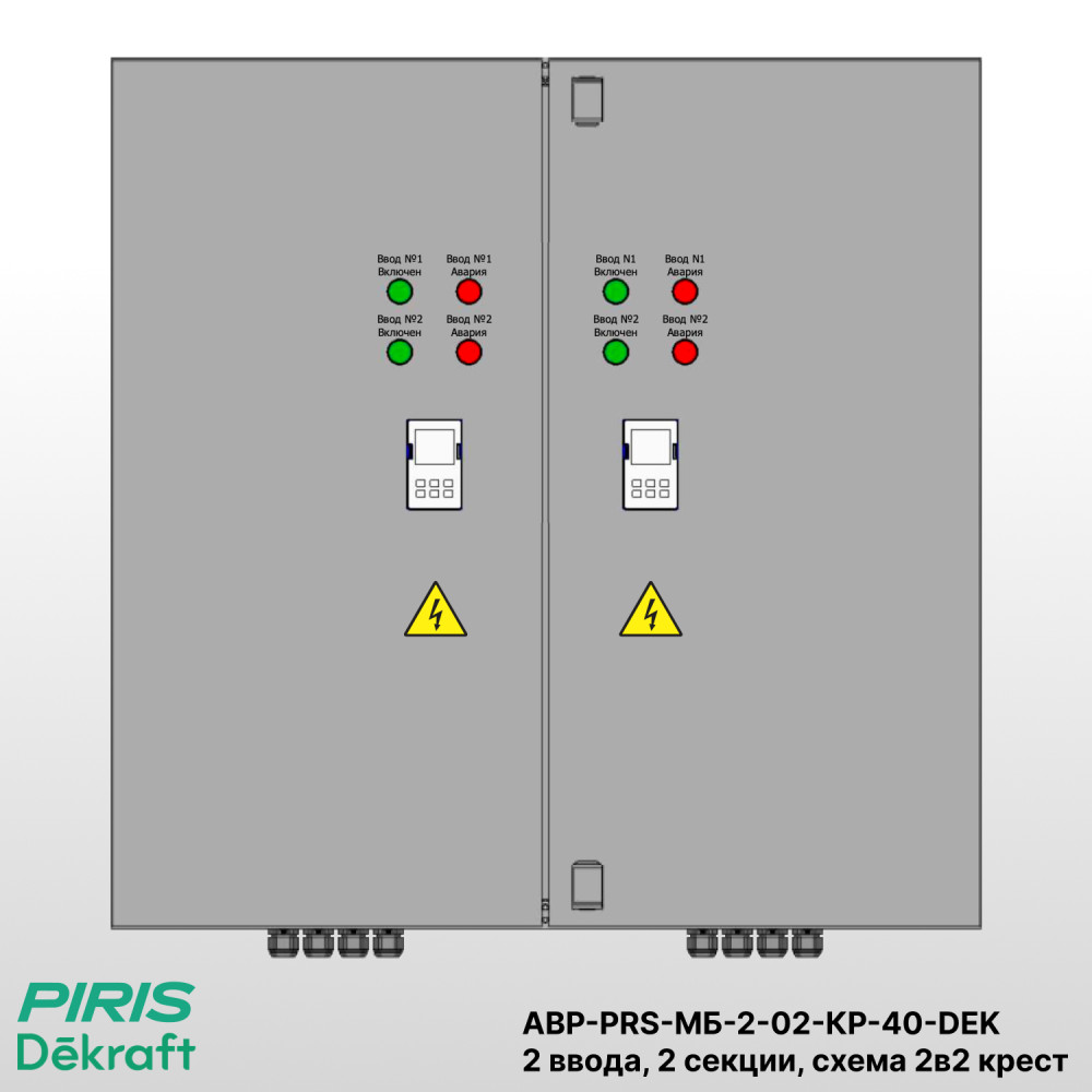 Шкаф АВР 2 ввода, 40А, схема 2в2 крест, 2 секции распределения на моноблоках Dekraft
