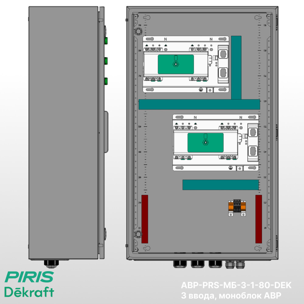 Шкаф АВР 80А, моноблок, 3 ввода, Dekraft