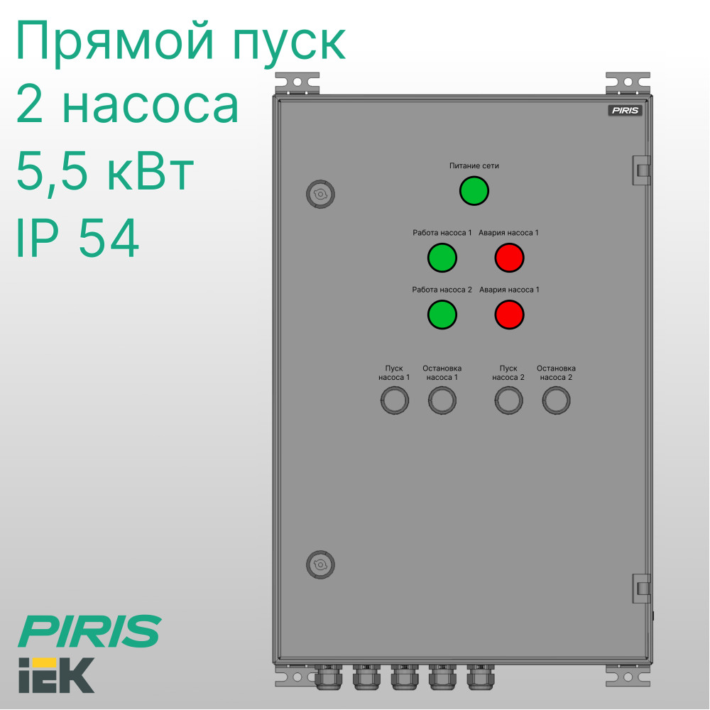 Шкаф управления насосамиШУН-2 2 насоса 5,5 кВт IEK прямой пуск