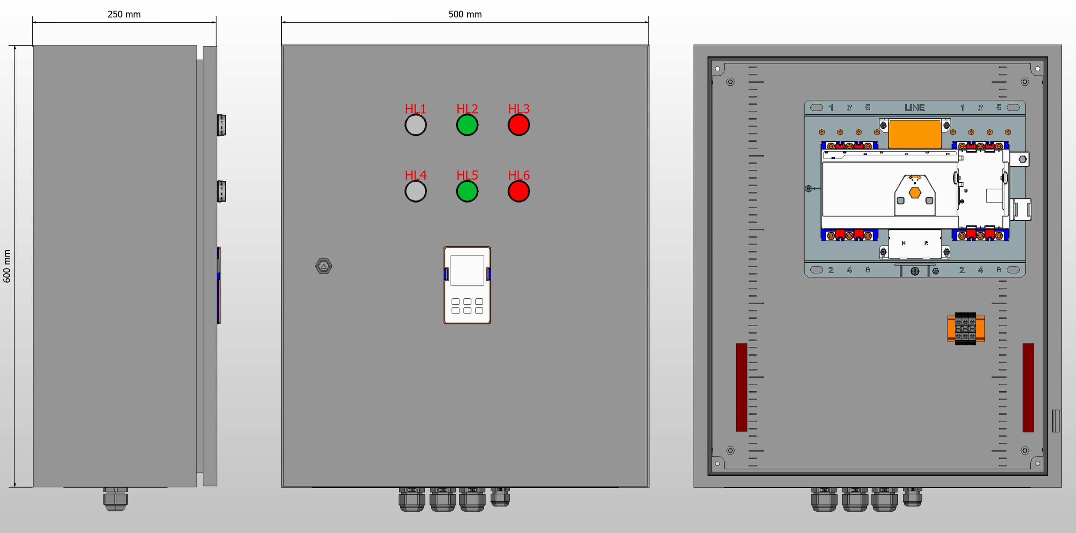 Габариты шкафа АВР на 100А, на моноблоке АВР Andeli с 2 вводами