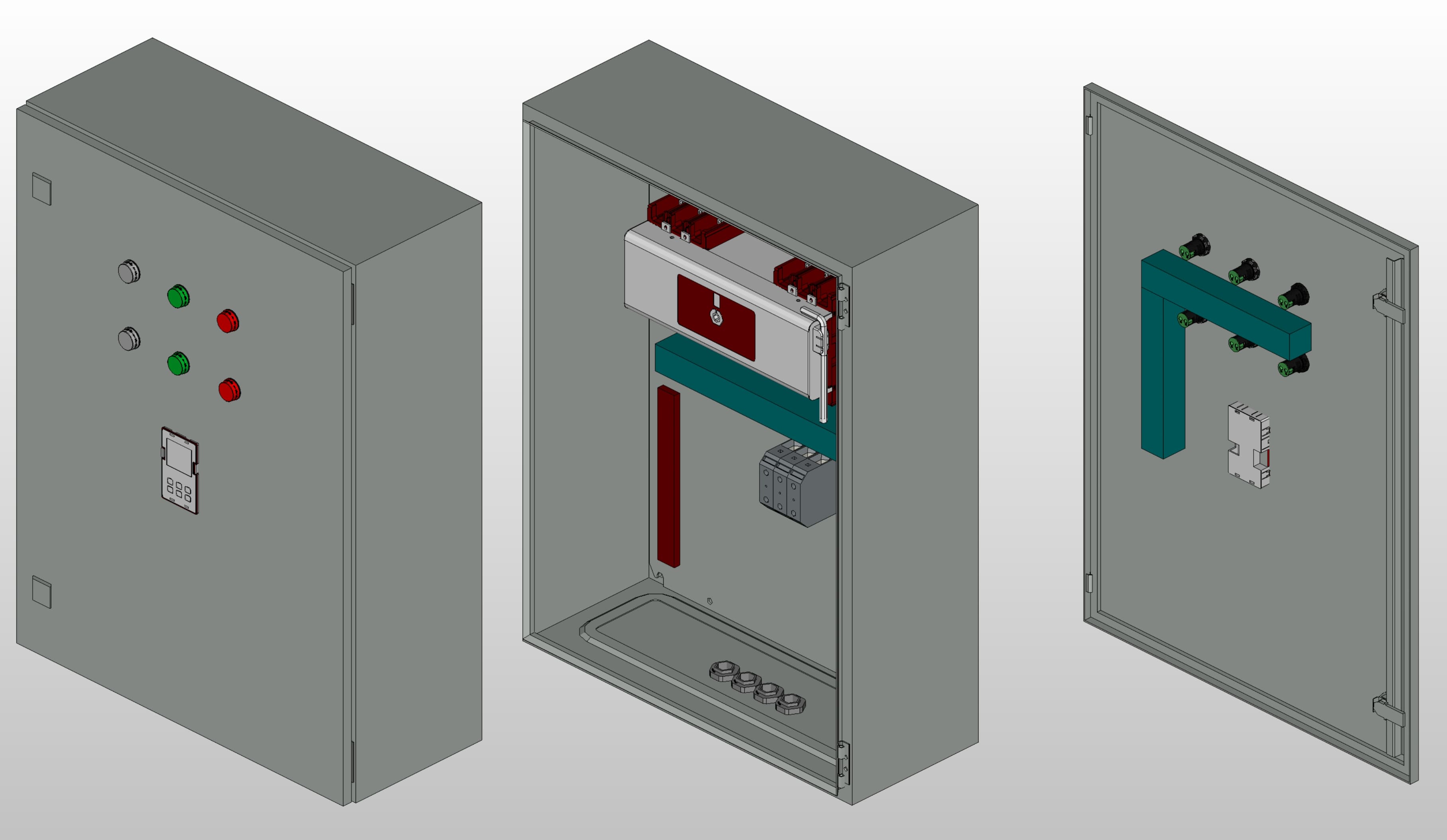 3D вид шкафа АВР на 160А, на моноблоке EKF с 2 вводами