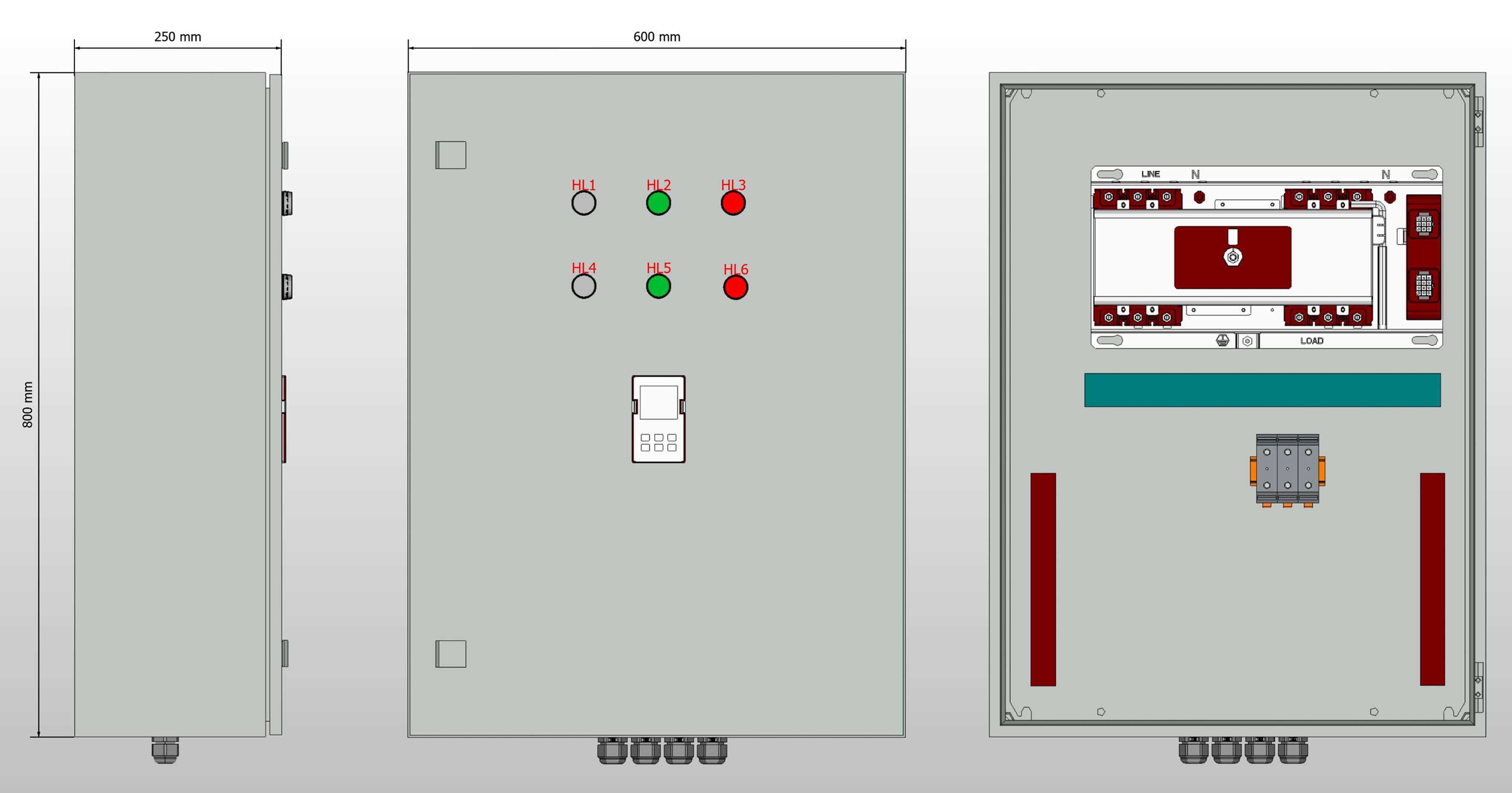 Габариты шкафа АВР на 160А, на моноблоке АВР EKF с 2 вводами
