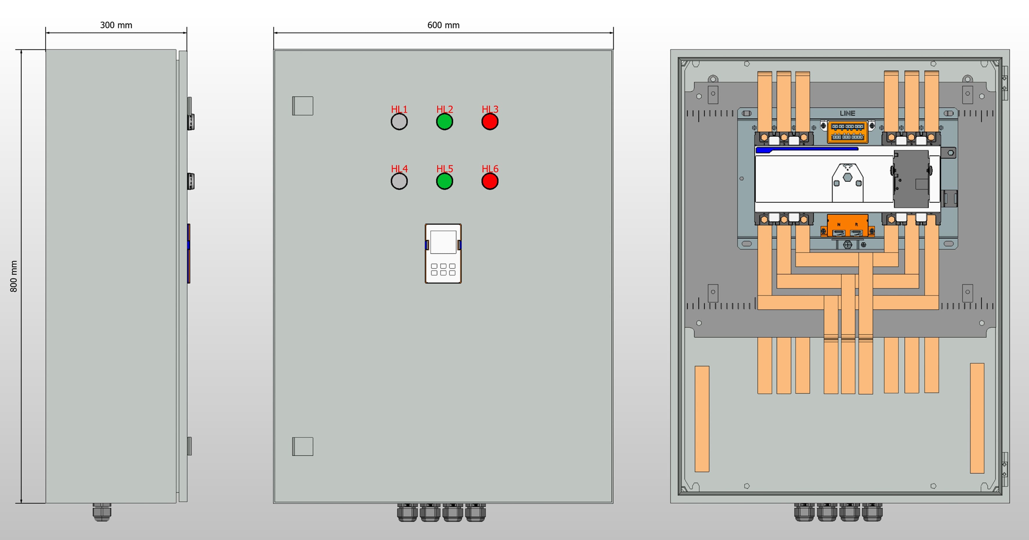 Габариты шкафа АВР на 200А, на моноблоке АВР Andeli с 2 вводами