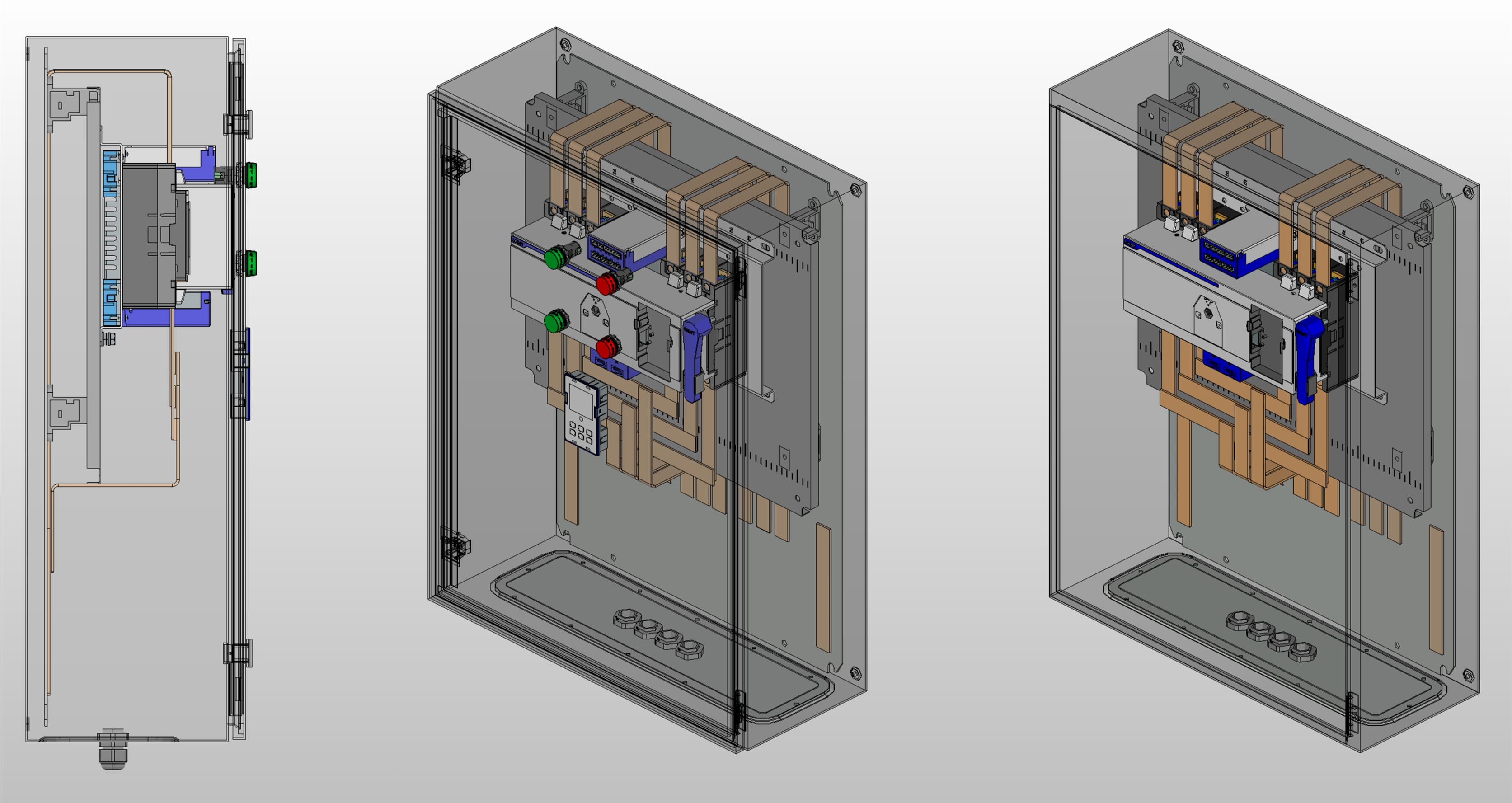 3D вид шкафа АВР на 200А, на моноблоке CHINT с 2 вводами