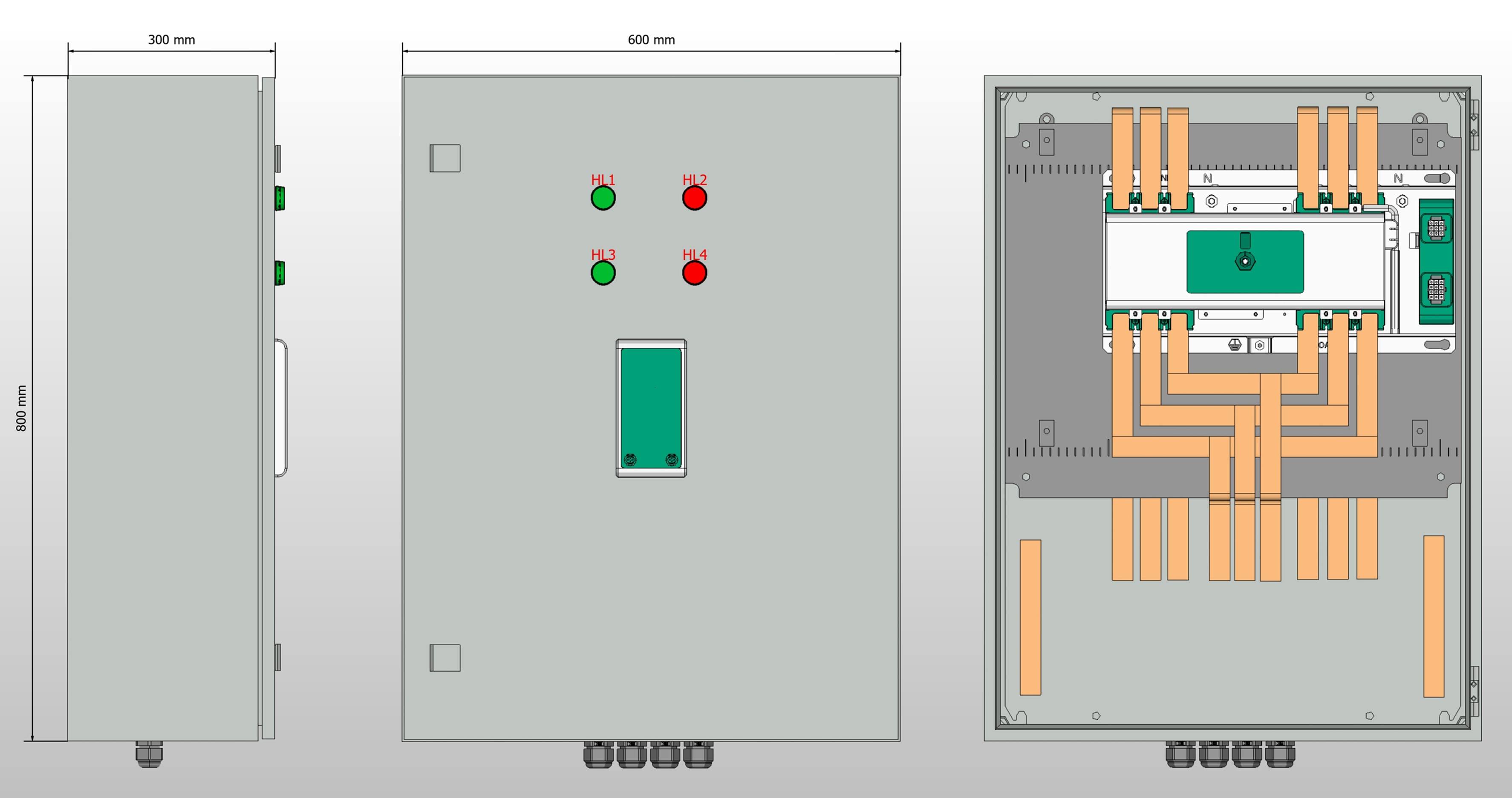 Габариты шкафа АВР на 200А, на моноблоке АВР Dekraft с 2 вводами