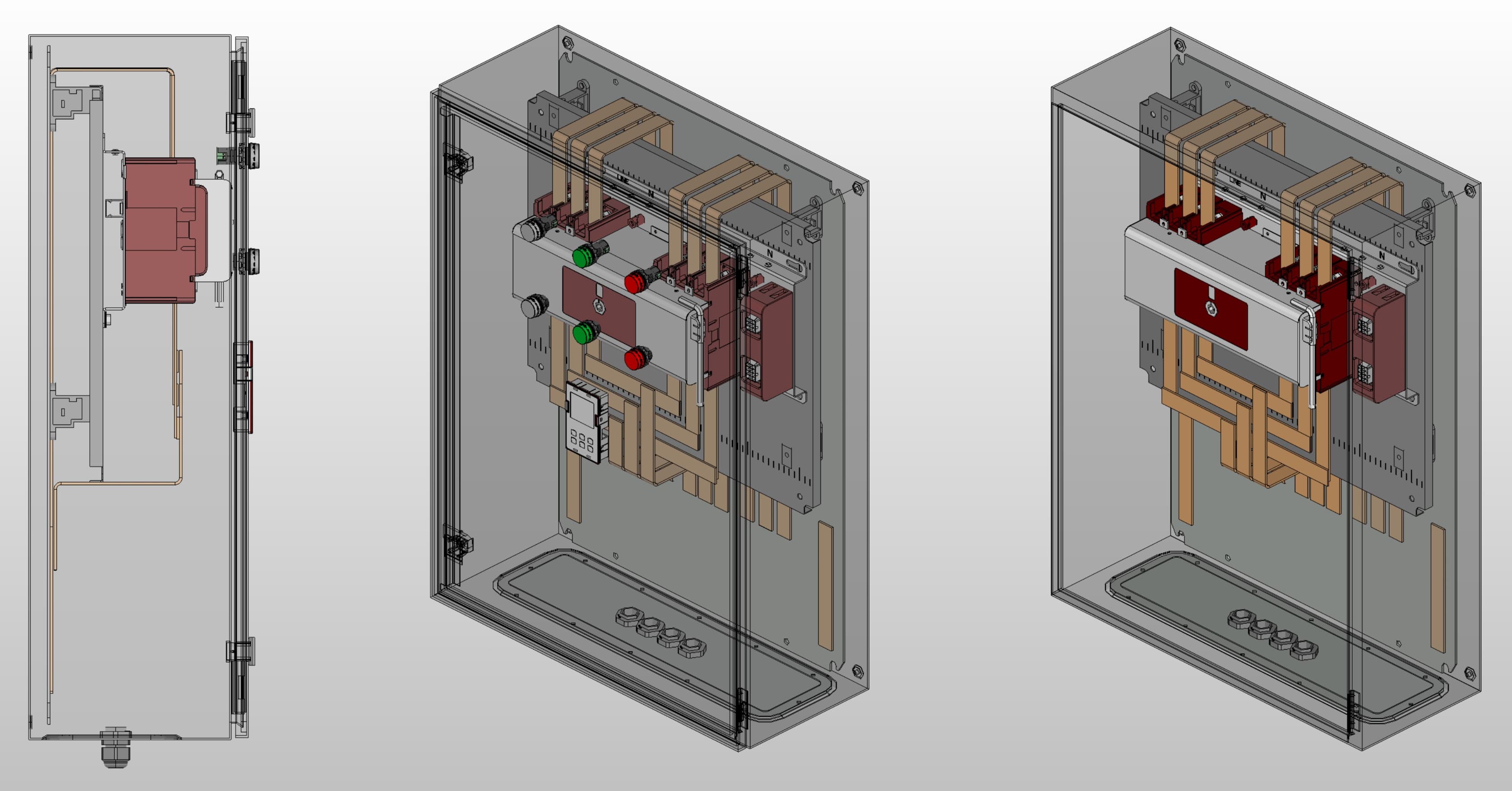 3D вид шкафа АВР на 200А, на моноблоке EKF с 2 вводами