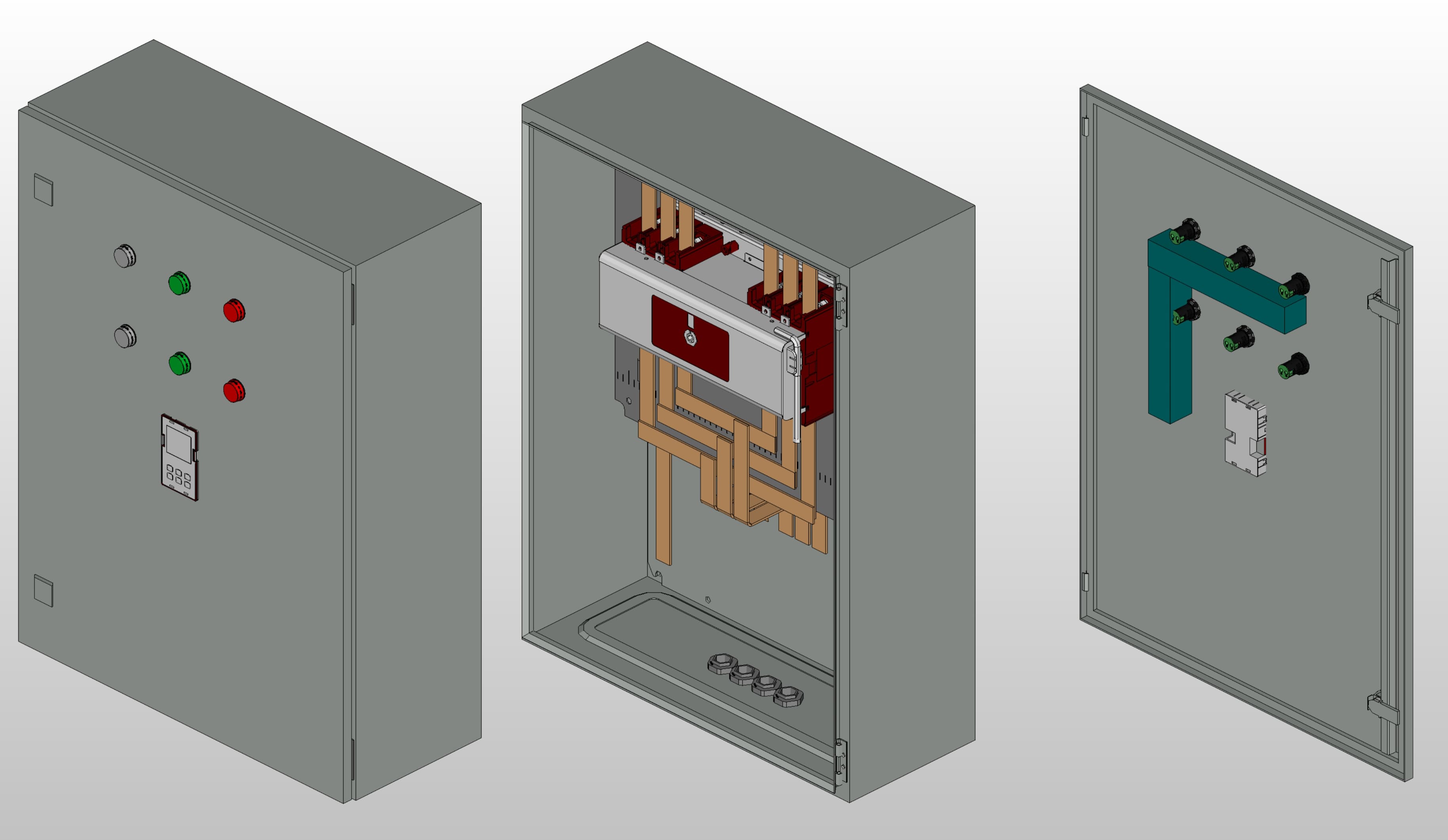 3D вид шкафа АВР на 200А, на моноблоке EKF с 2 вводами