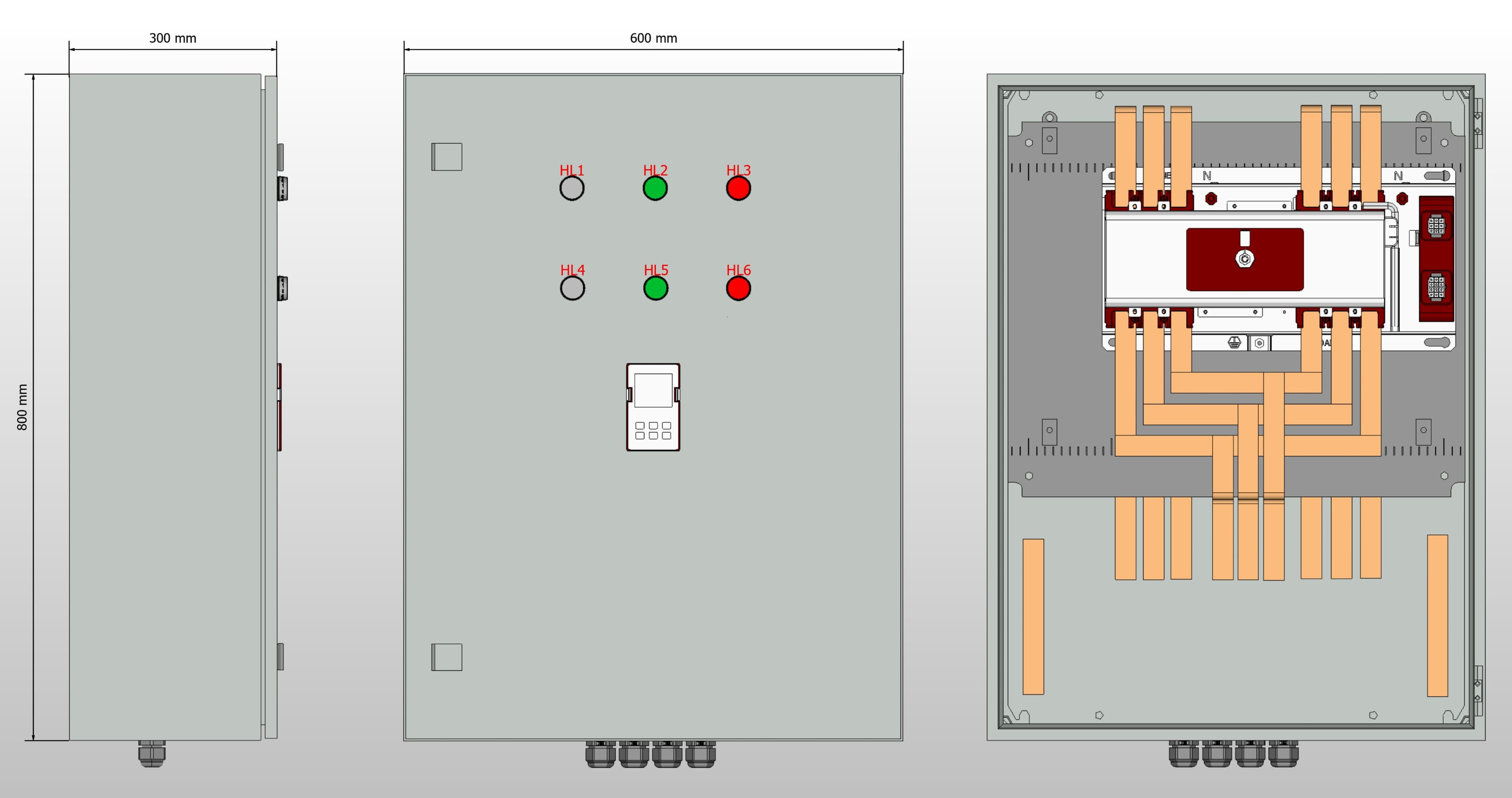 Габариты шкафа АВР на 200А, на моноблоке АВР EKF с 2 вводами