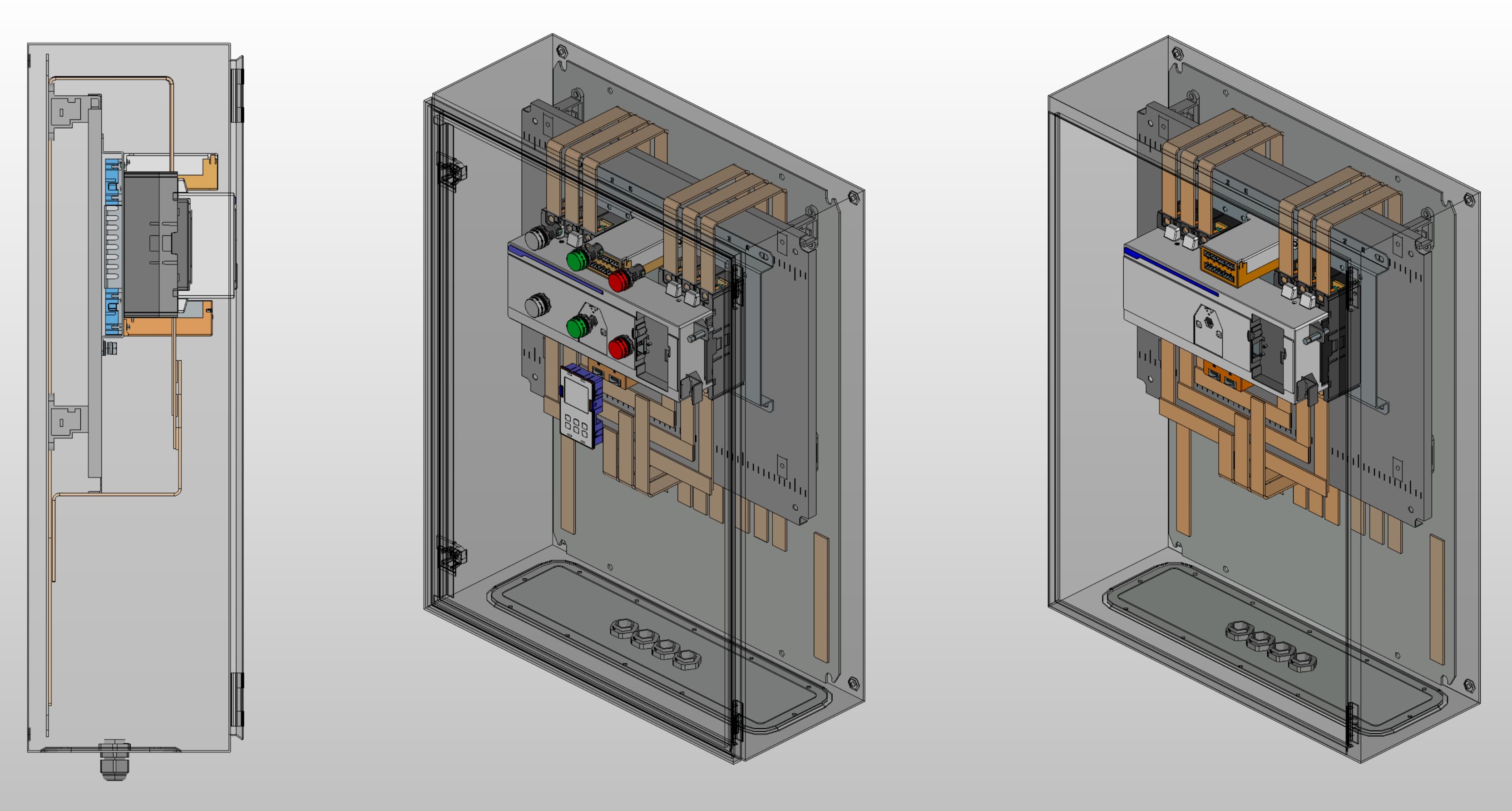 3D вид шкафа АВР на 250А, на моноблоке CHINT с 2 вводами