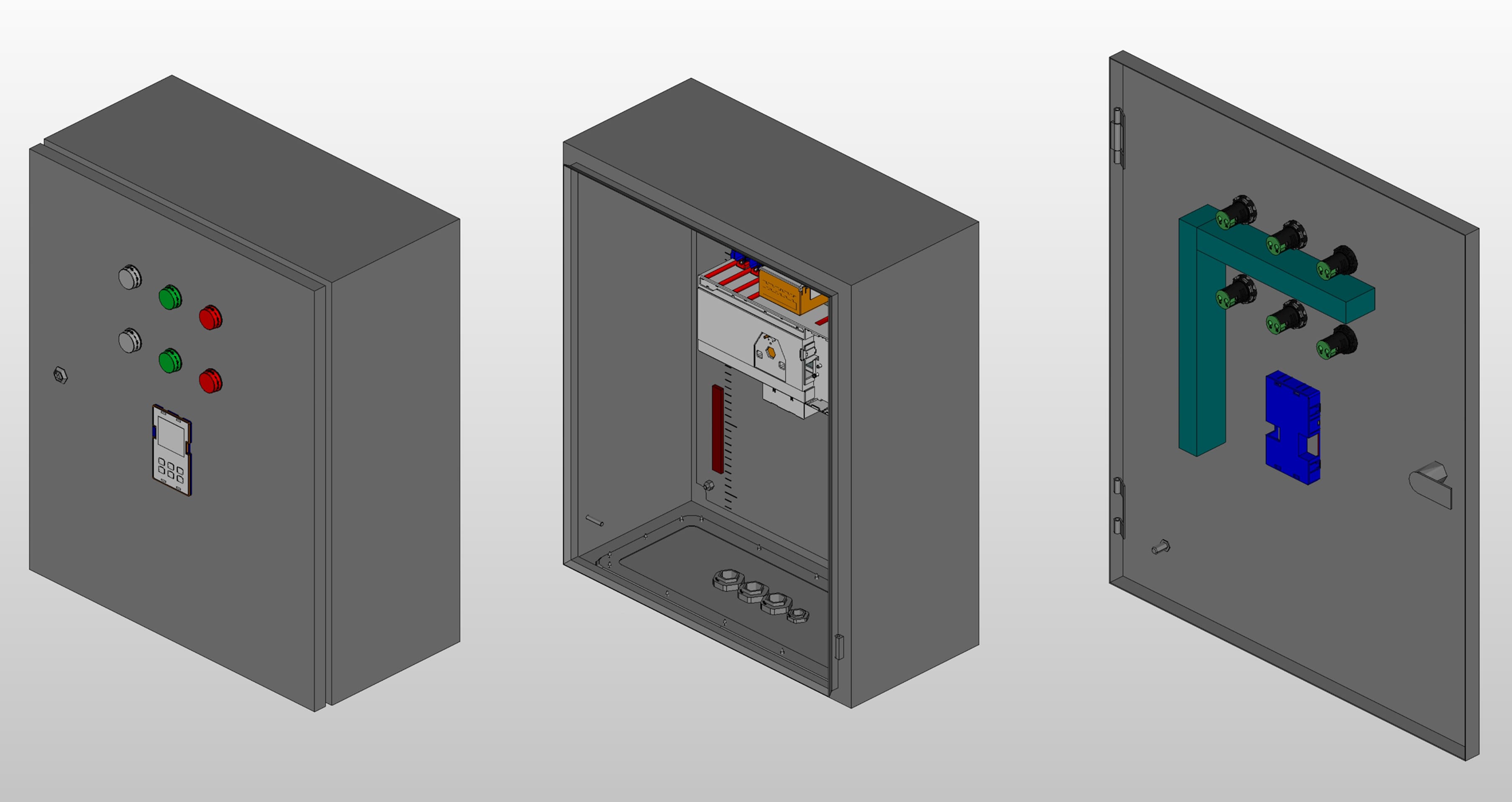 3D вид шкафа АВР на 25А, на моноблоке АВР Andeli с 2 вводами