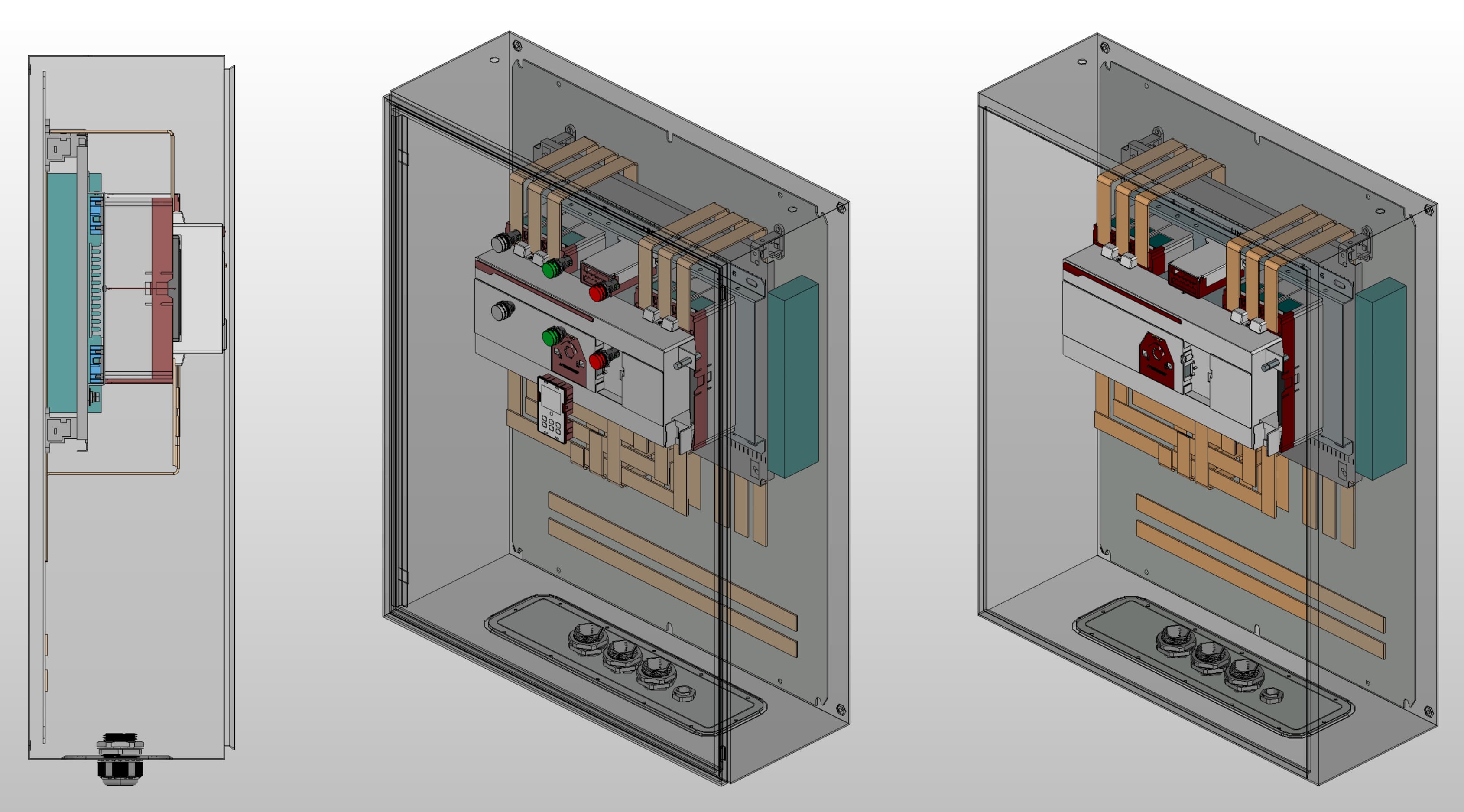 3D вид шкафа АВР на 315А, на моноблоке EKF с 2 вводами