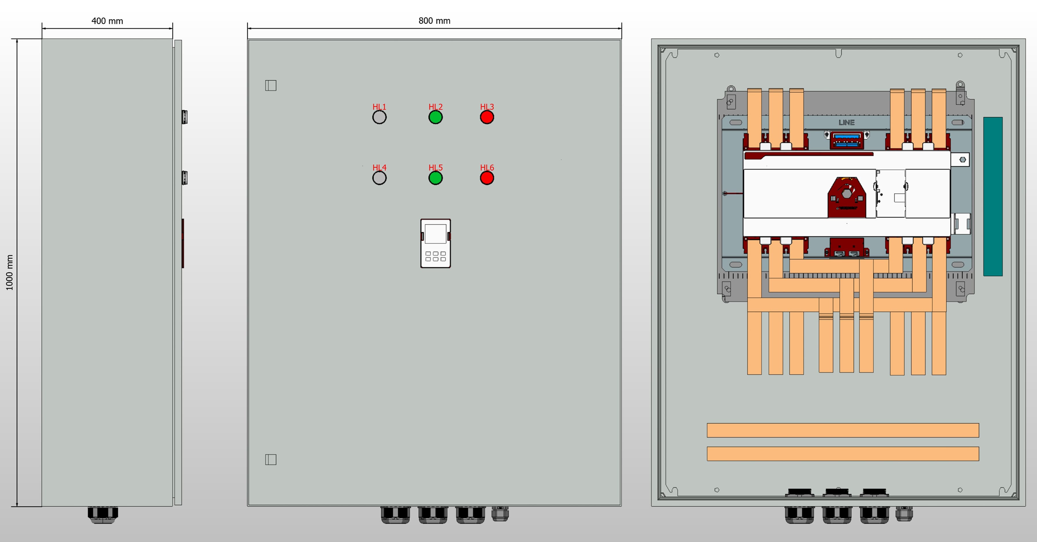 Габариты шкафа АВР на 315А, на моноблоке АВР EKF с 2 вводами