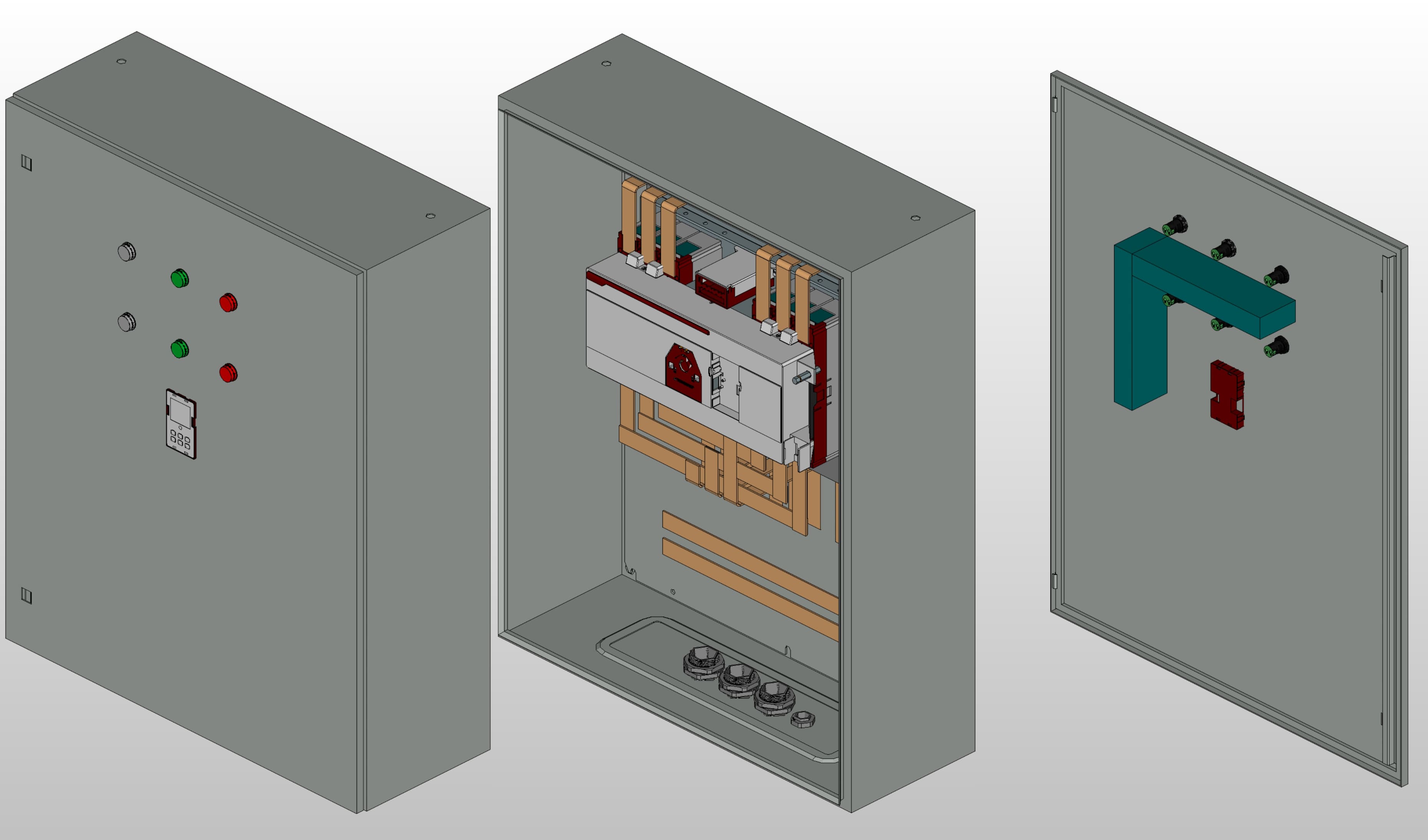 3D вид шкафа АВР на 400А, на моноблоке EKF с 2 вводами