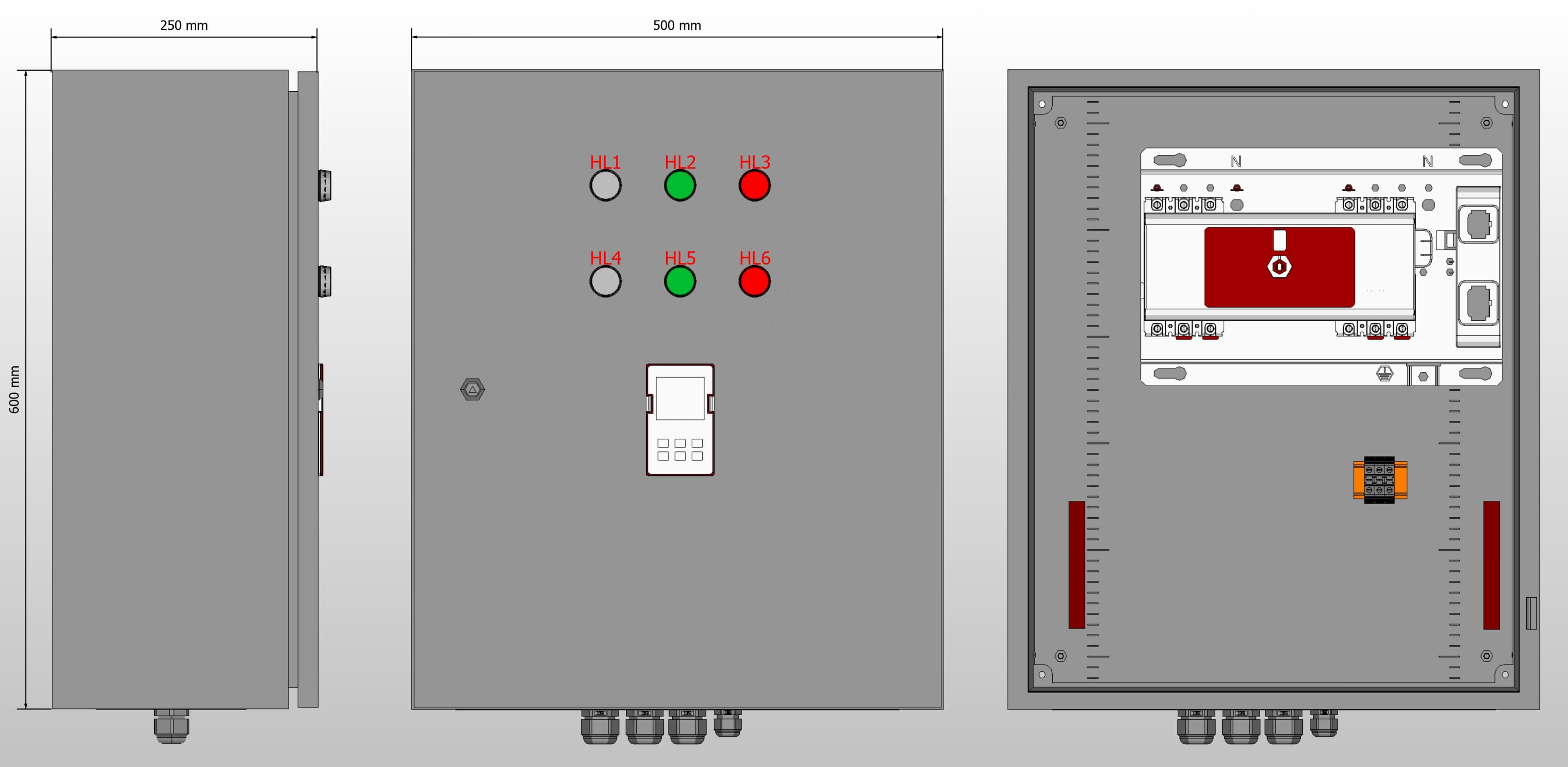 Габариты шкафа АВР на 40А, на моноблоке АВР EKF с 2 вводами