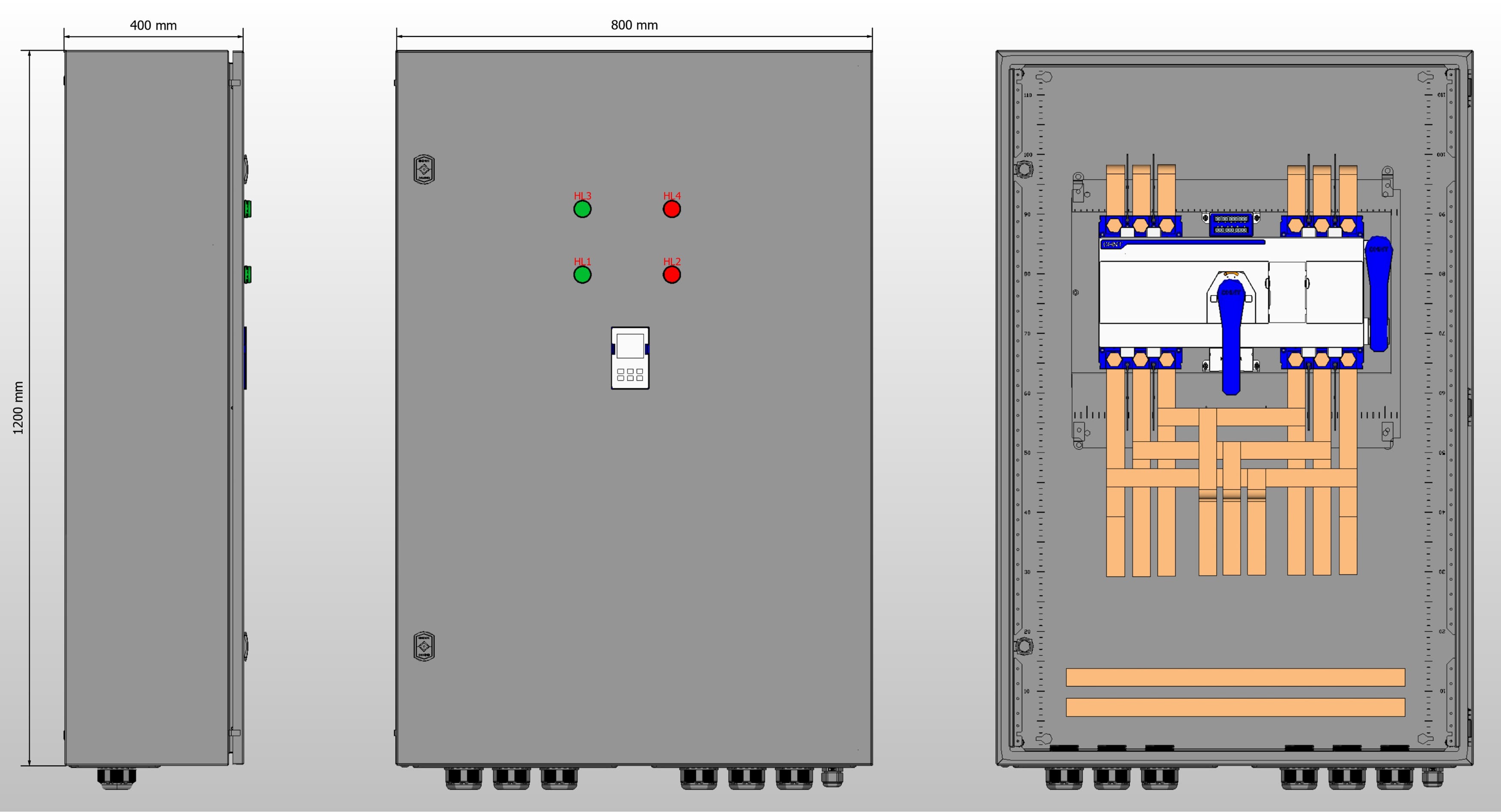 Габариты шкафа АВР на 500А, на моноблоке АВР CHINT с 2 вводами