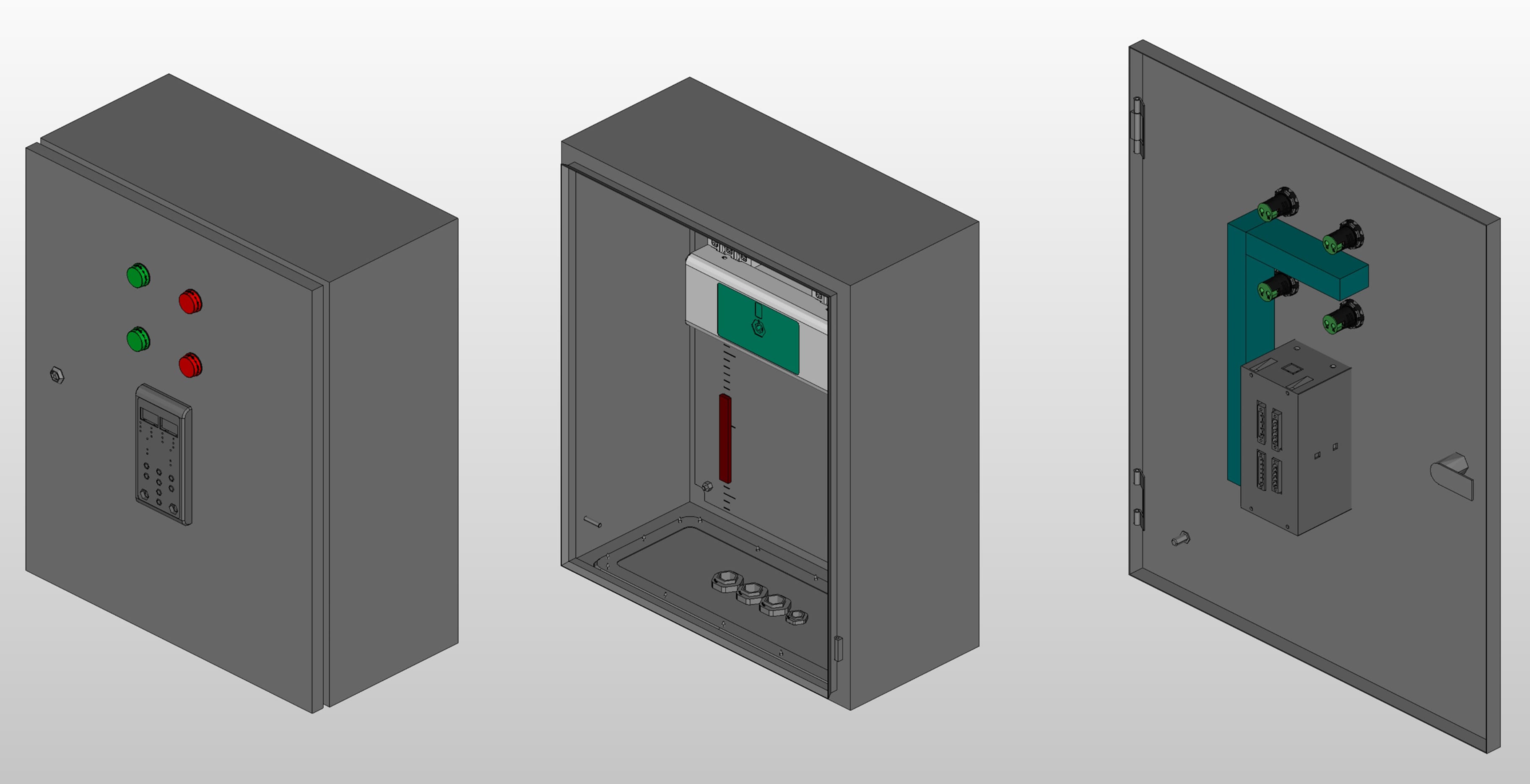 3D вид шкафа АВР на 50А, на моноблоке АВР dekraft с 2 вводами