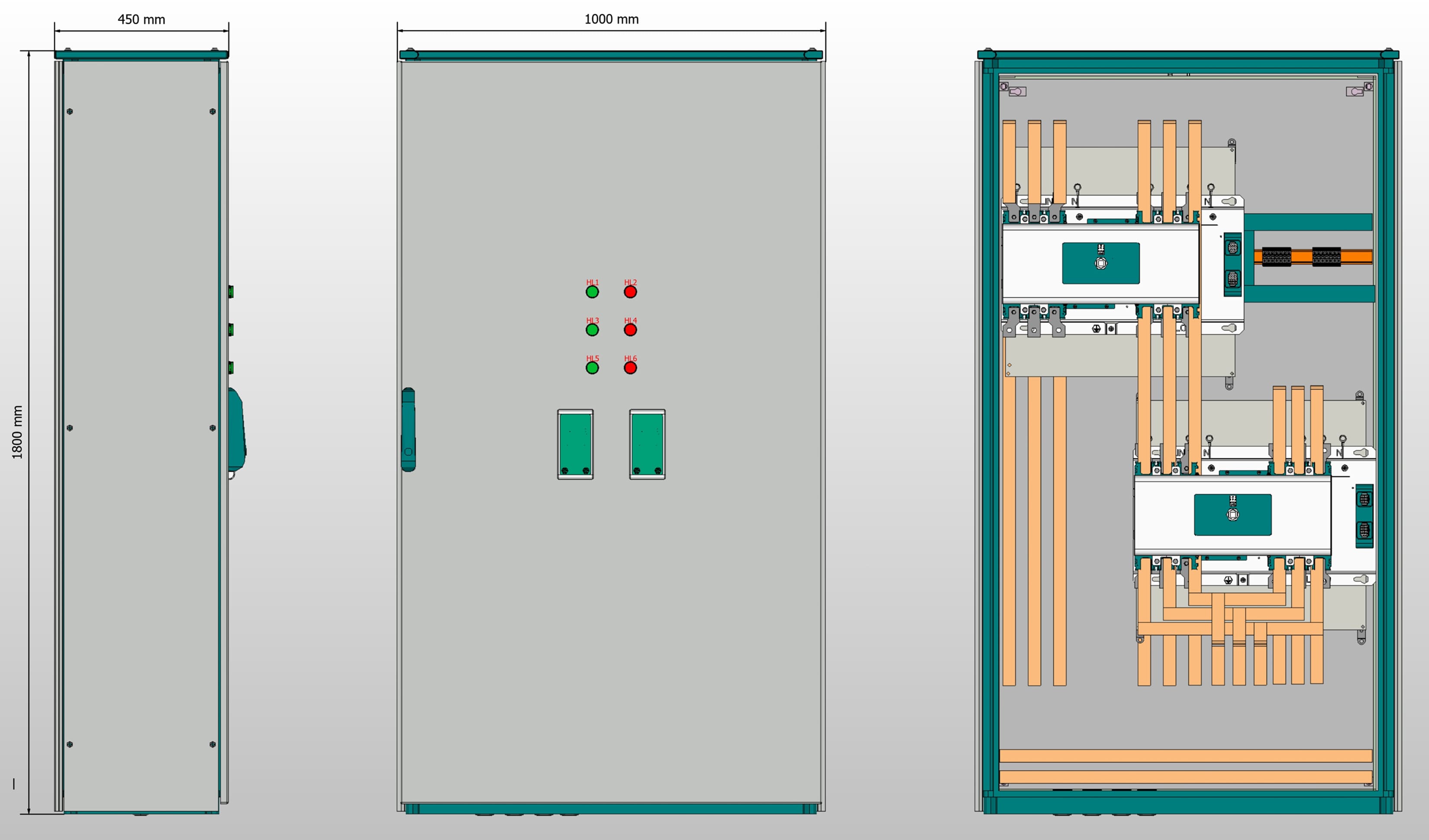 Габариты шкафа АВР на 400А, на двух моноблоках АВР-304 DEKraft 400А, 3Р, 50кА. с 3 вводами