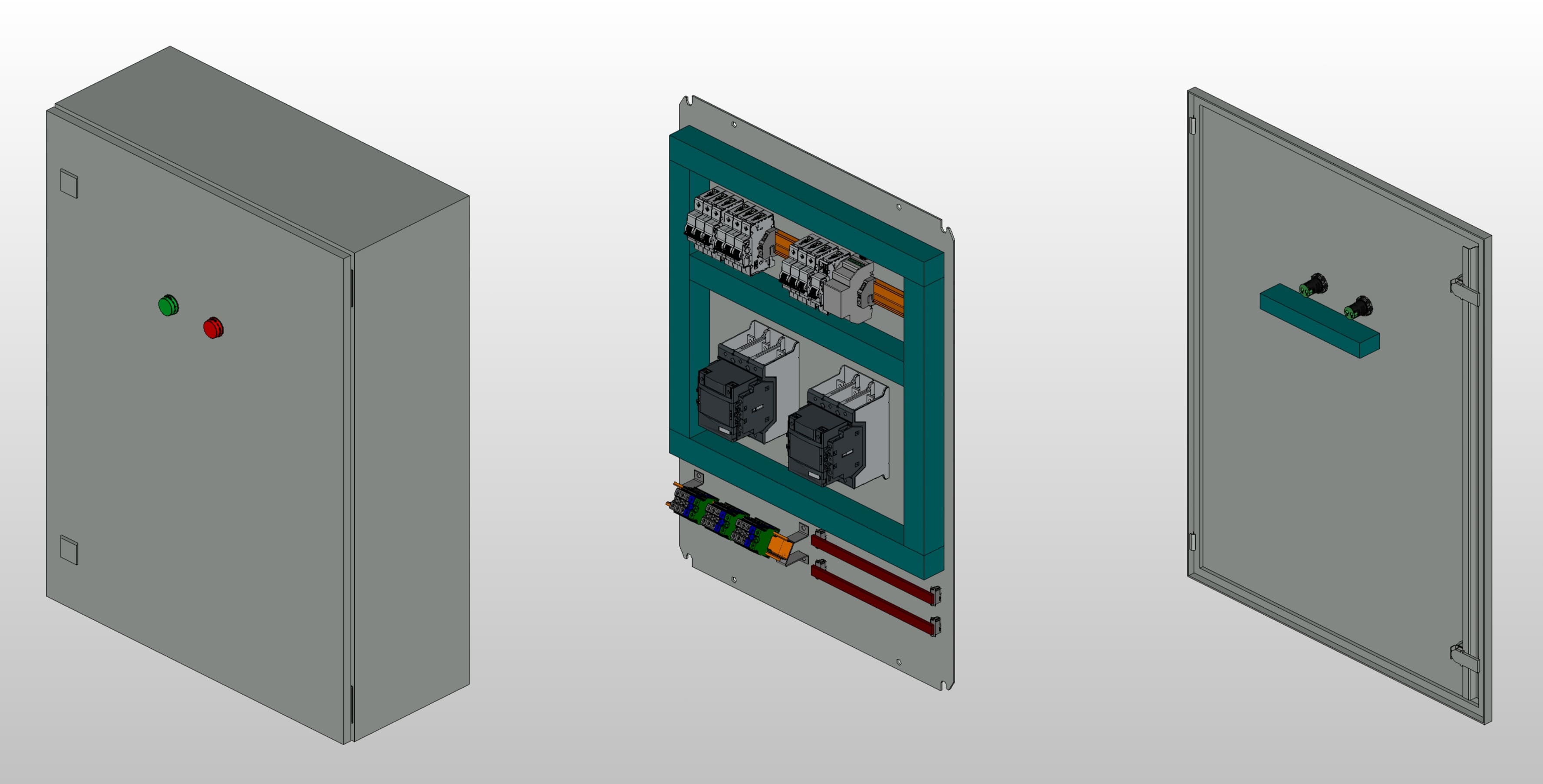 3D вид шкафа АВР на 100А, на контакторах ABB с 2 вводами