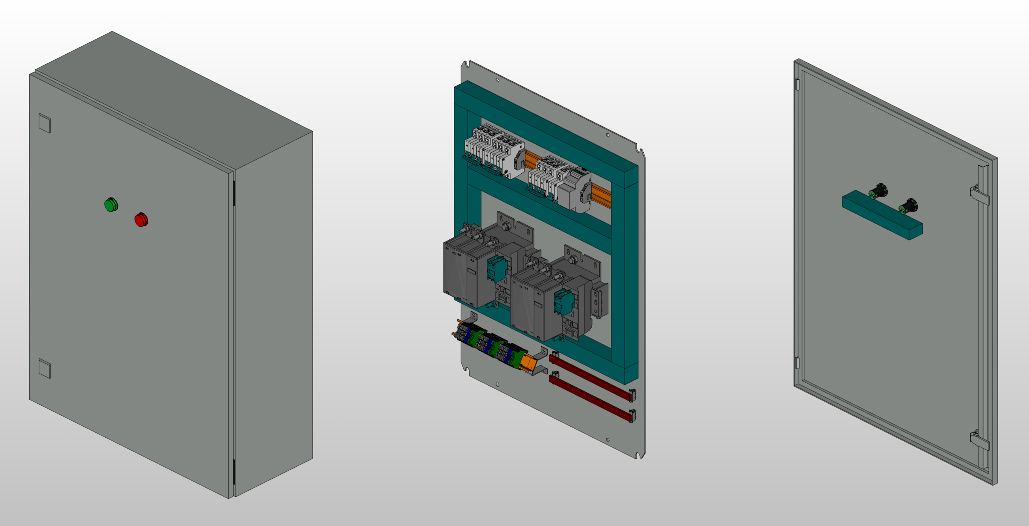 3D вид шкафа АВР на 100А, на контакторах ESQ с 2 вводами