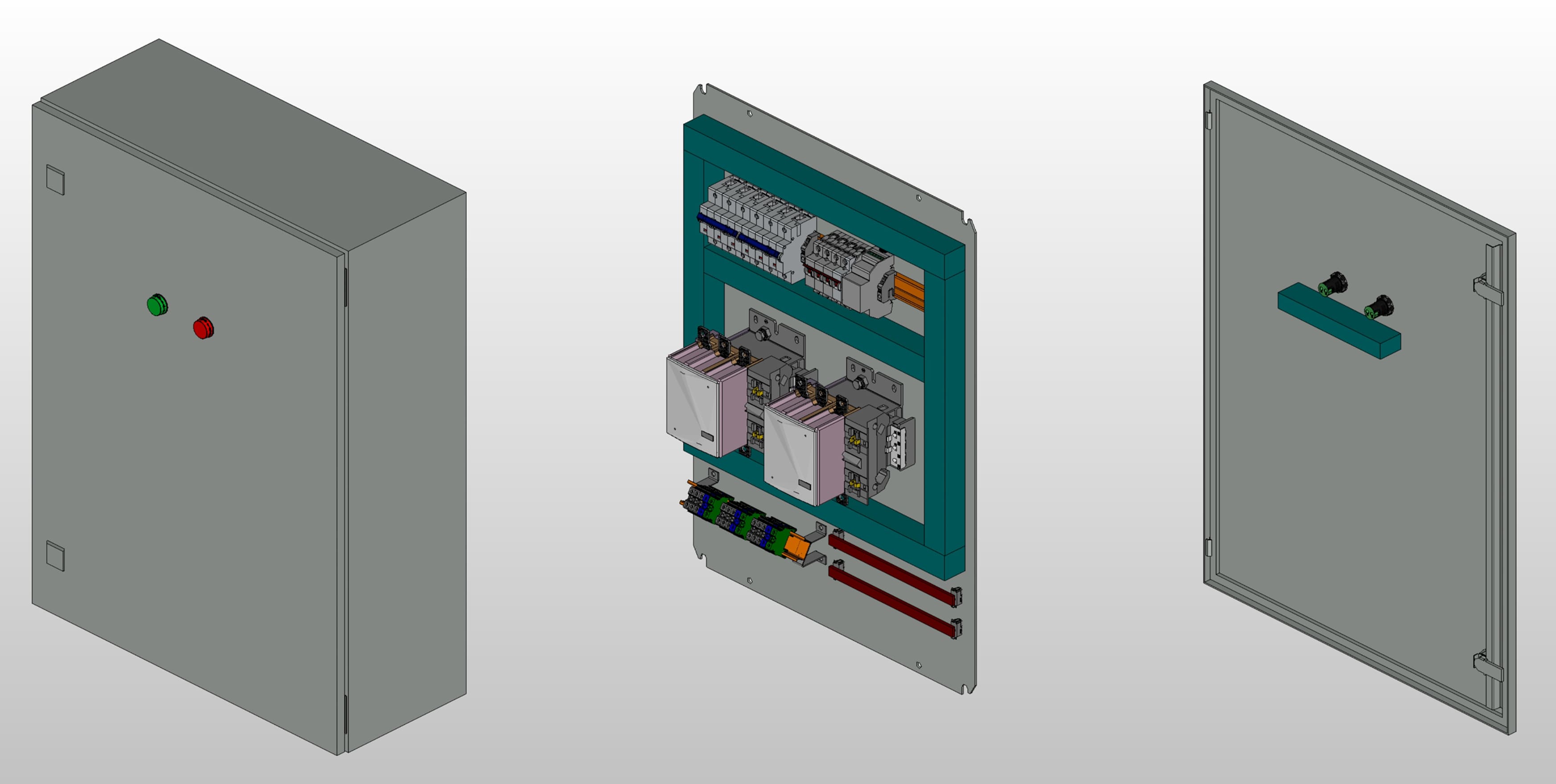 3D вид шкафа АВР на 125А, на контакторах EKF с 2 вводами