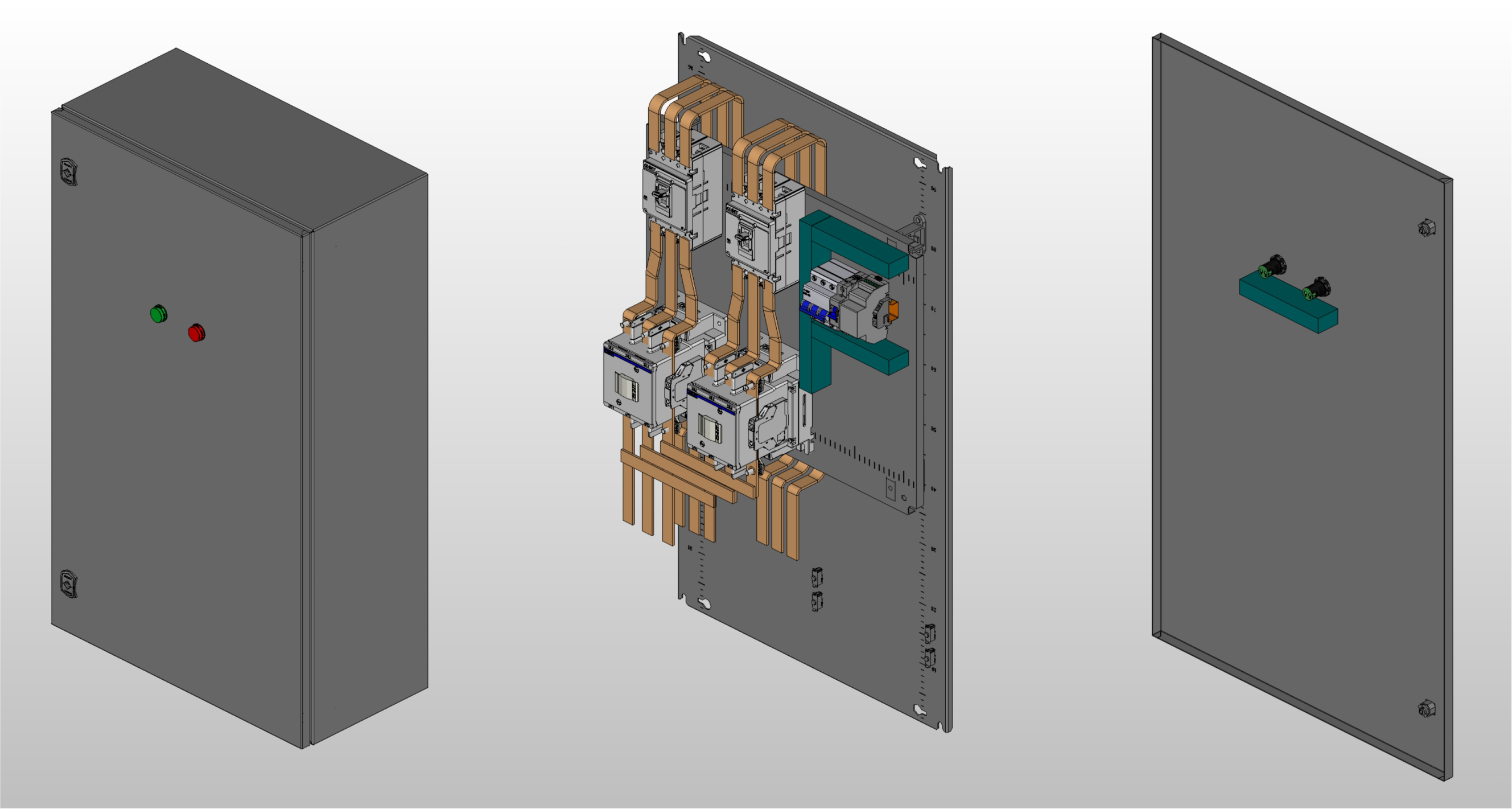 3D вид шкафа АВР на 160А, на контакторах CHINT с 2 вводами