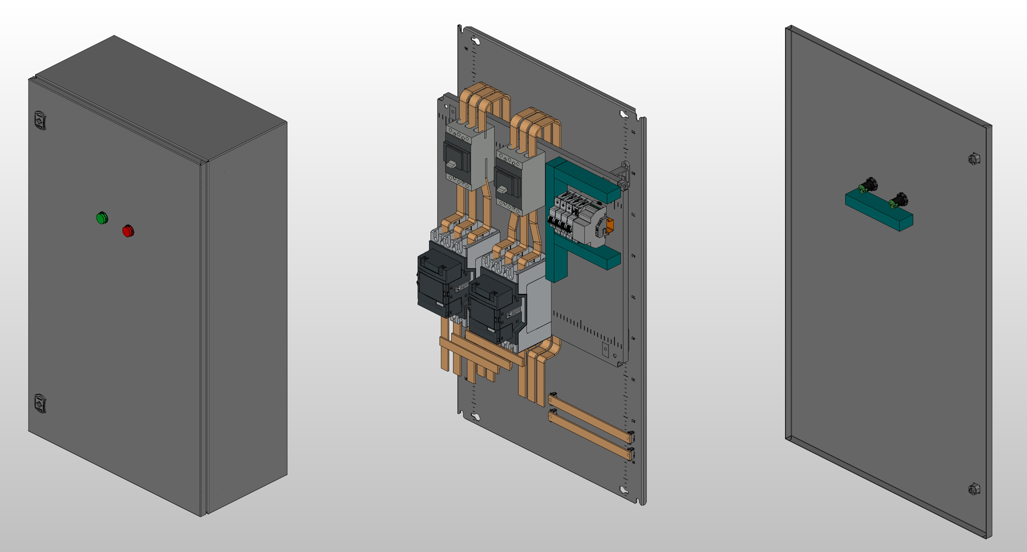 3D вид шкафа АВР на 200А, на контакторах ABB с 2 вводами