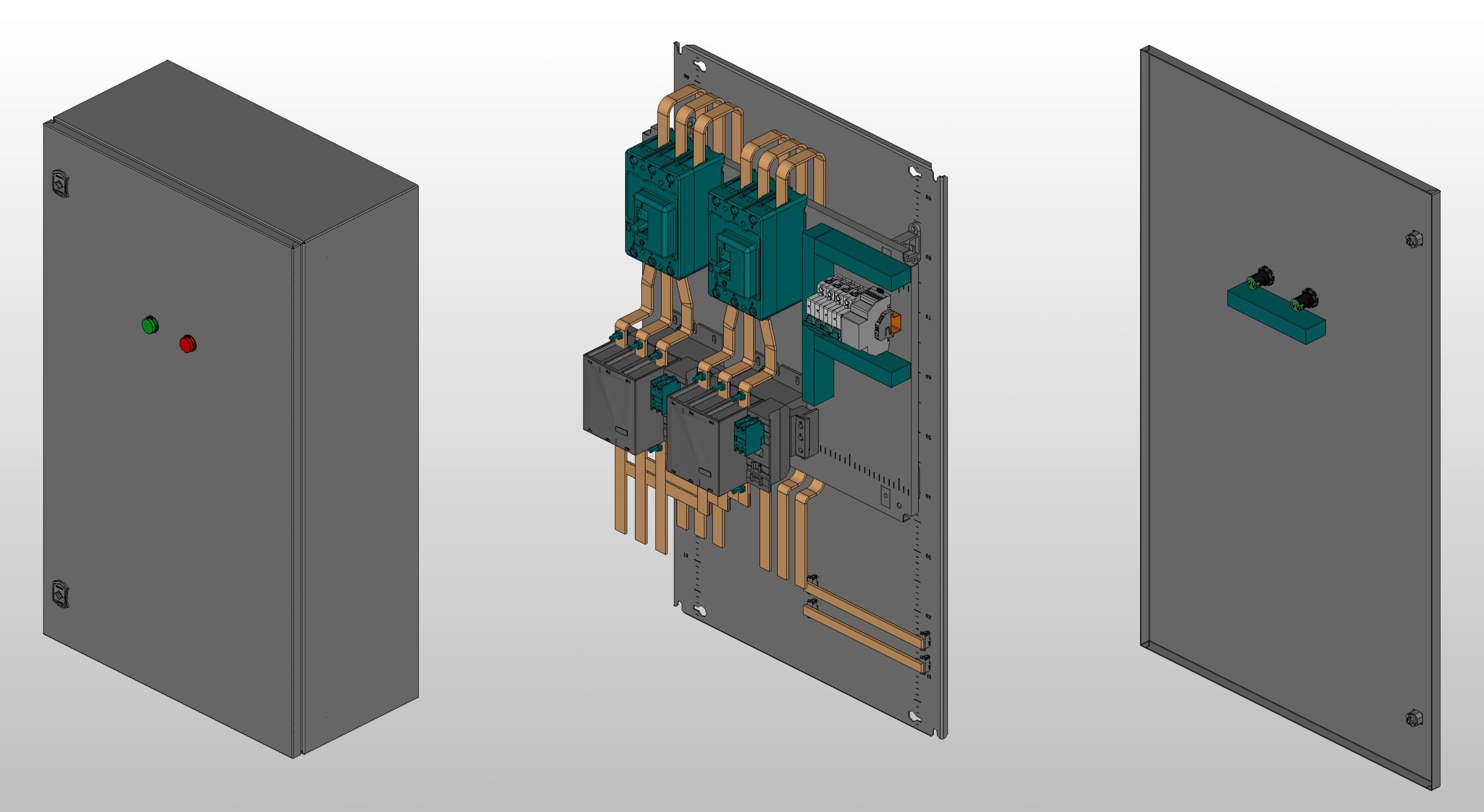 3D вид шкафа АВР на 200А, на контакторах ESQ с 2 вводами