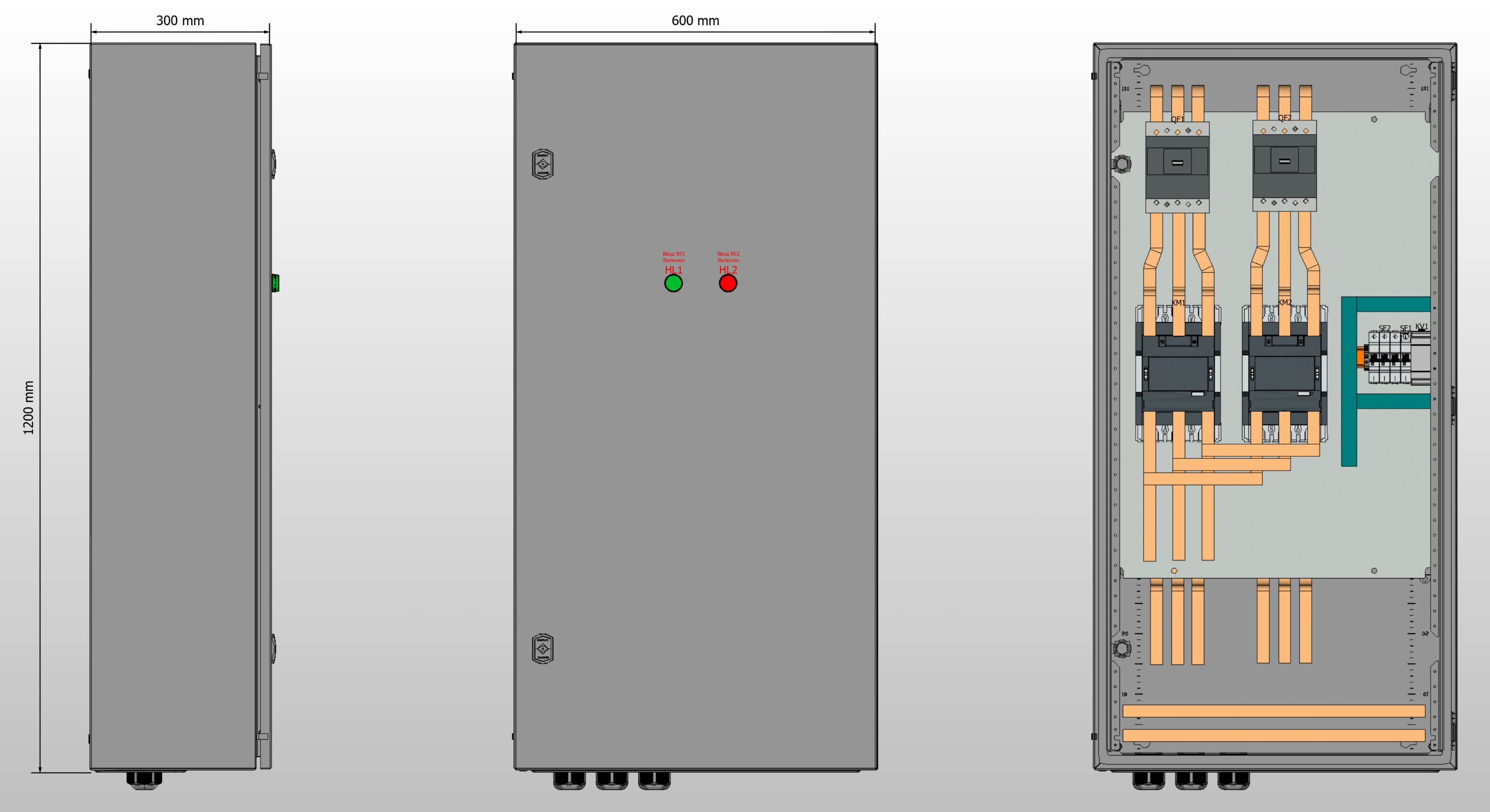 Габариты шкафа АВР на 250А, на контакторах ABB с 2 вводами