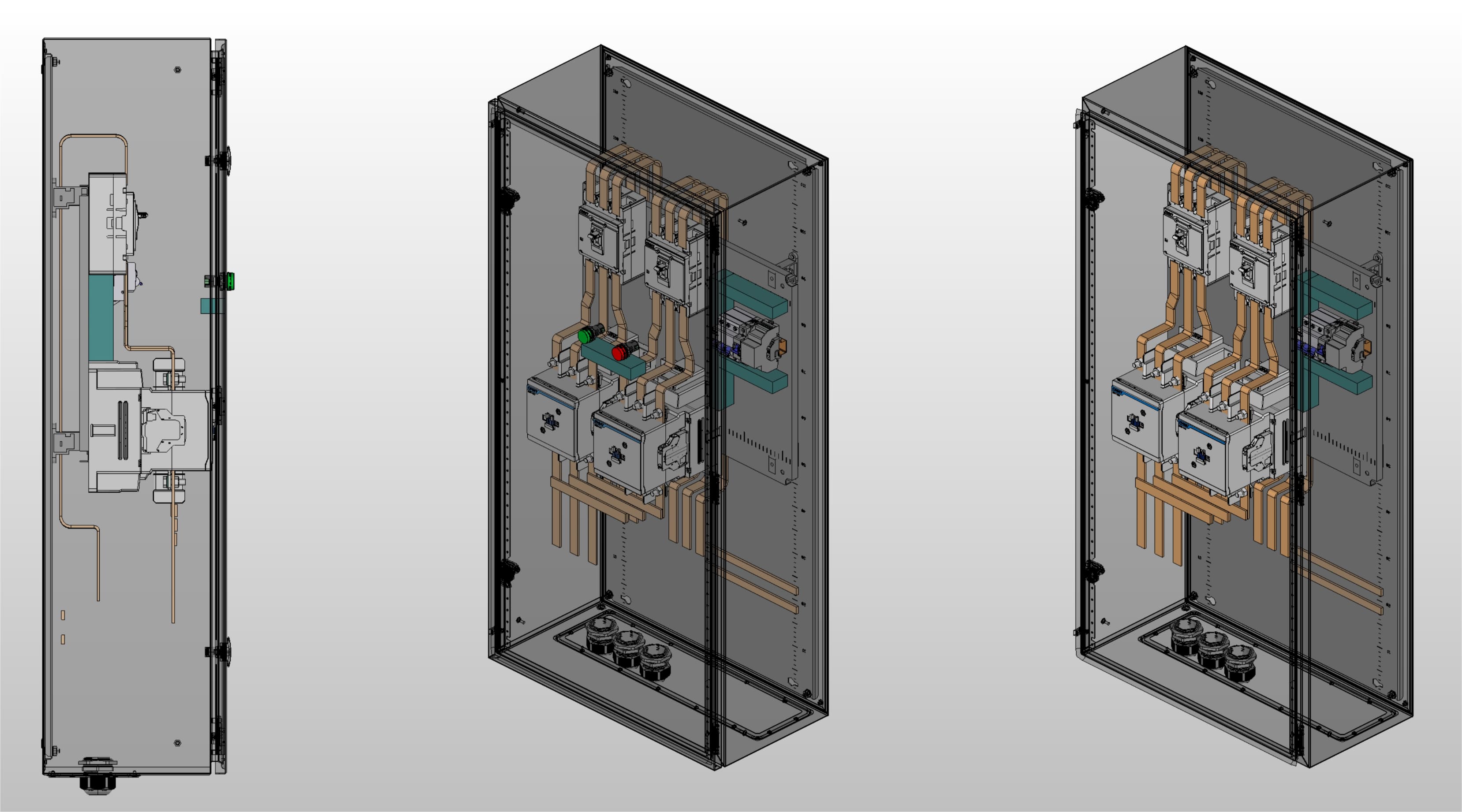3D вид шкафа АВР на 250А, на контакторах CHINT с 2 вводами
