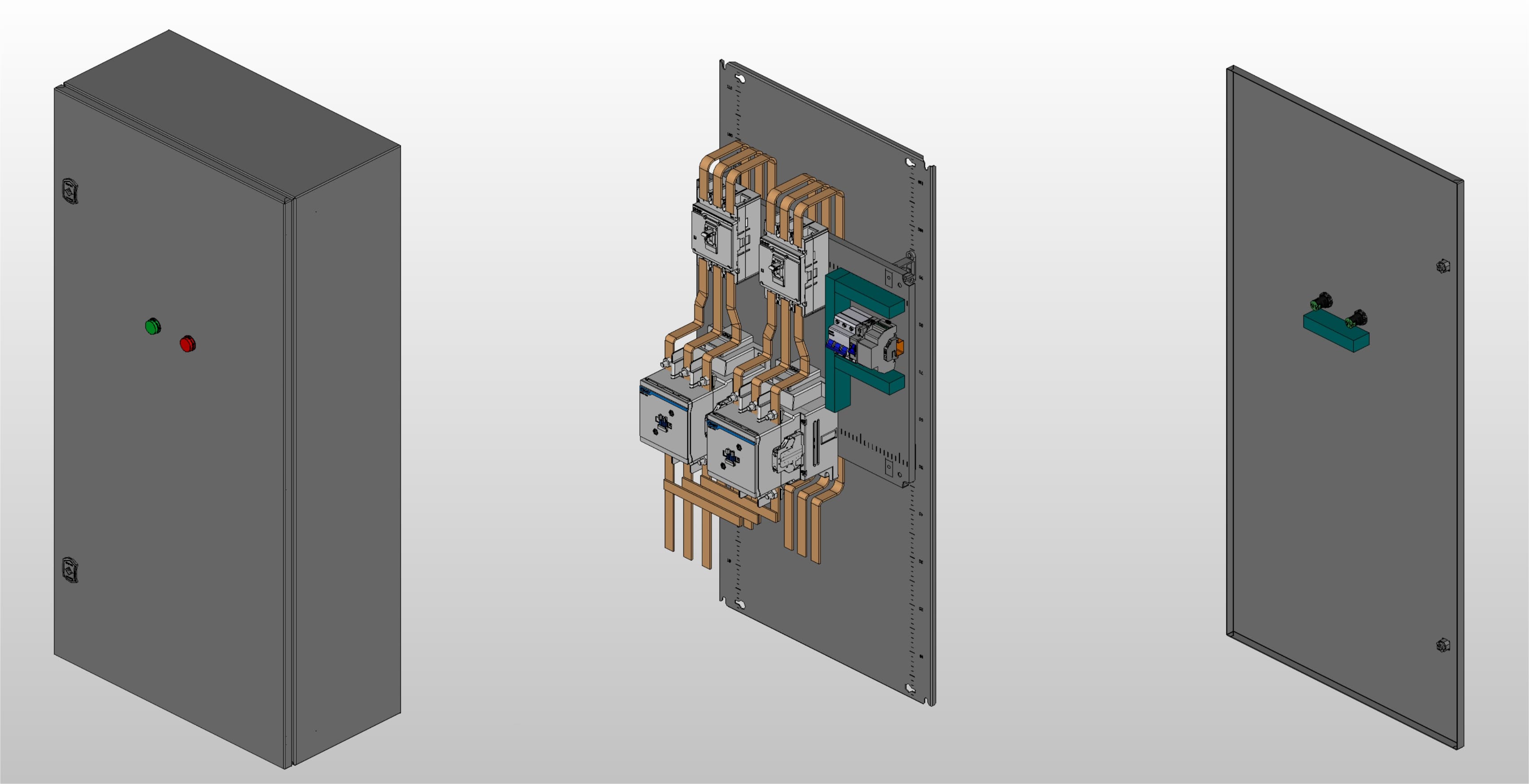 3D вид шкафа АВР на 250А, на контакторах CHINT с 2 вводами