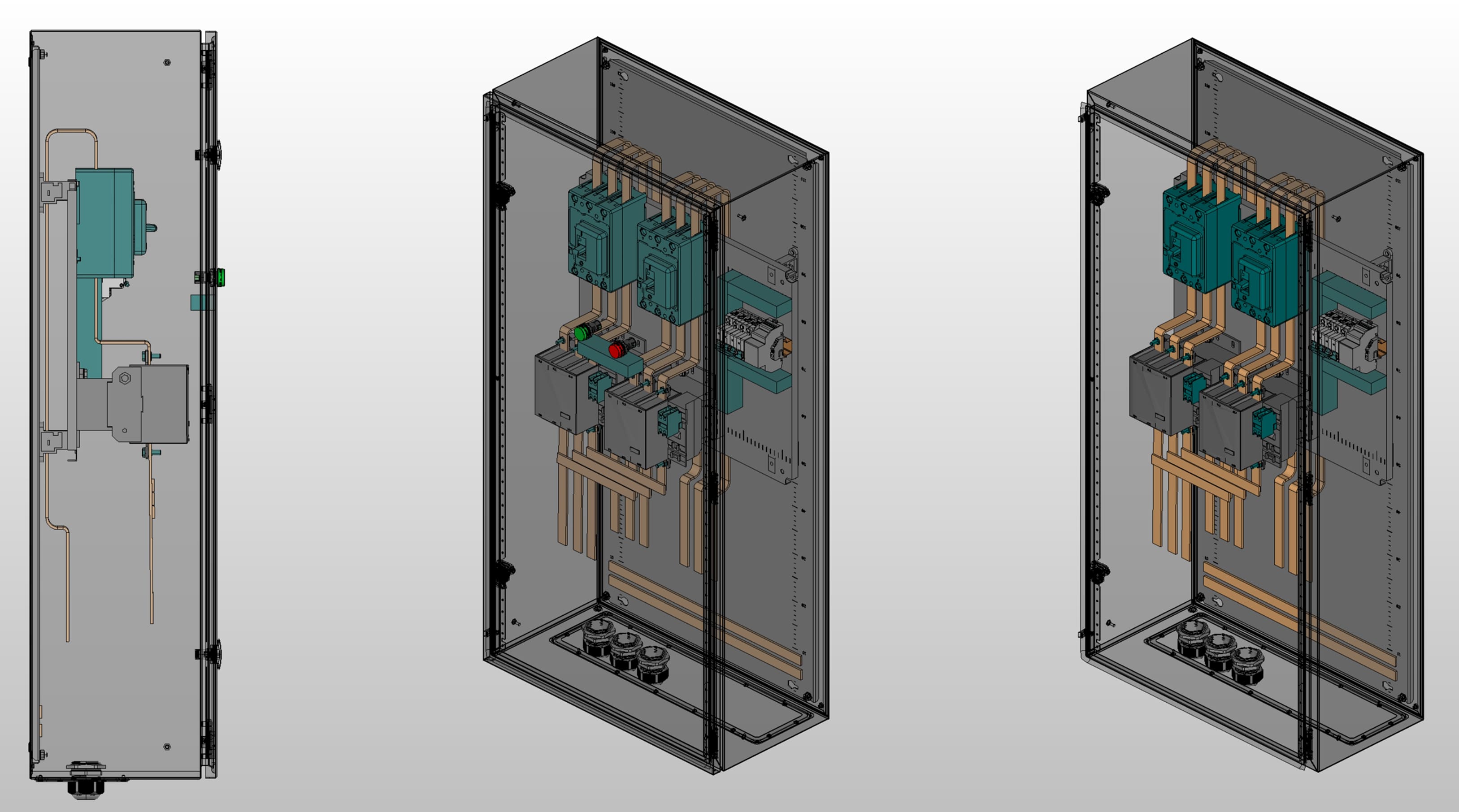 3D вид шкафа АВР на 250А, на контакторах Dekraft с 2 вводами