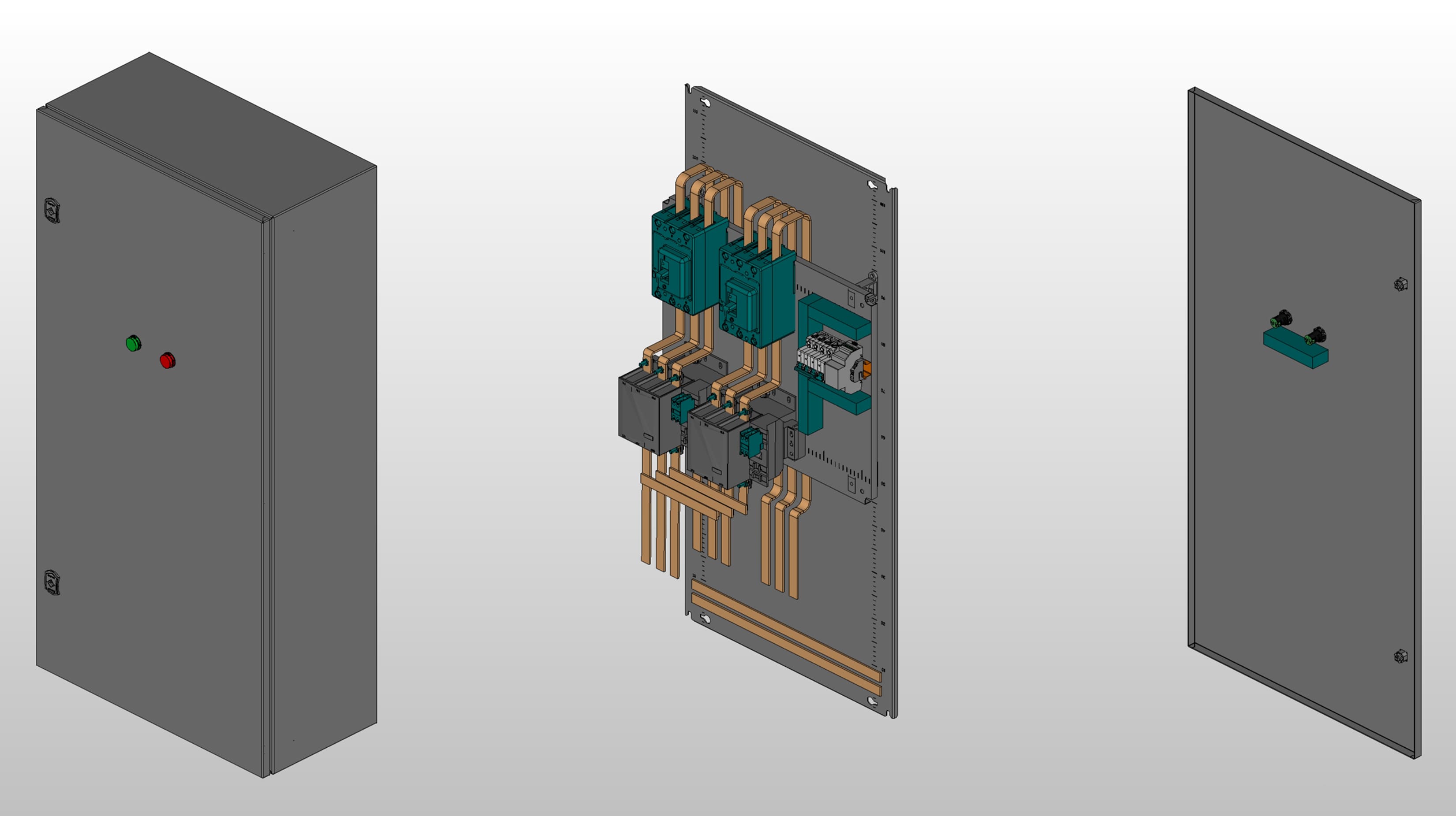 3D вид шкафа АВР на 250А, на контакторах Dekraft с 2 вводами