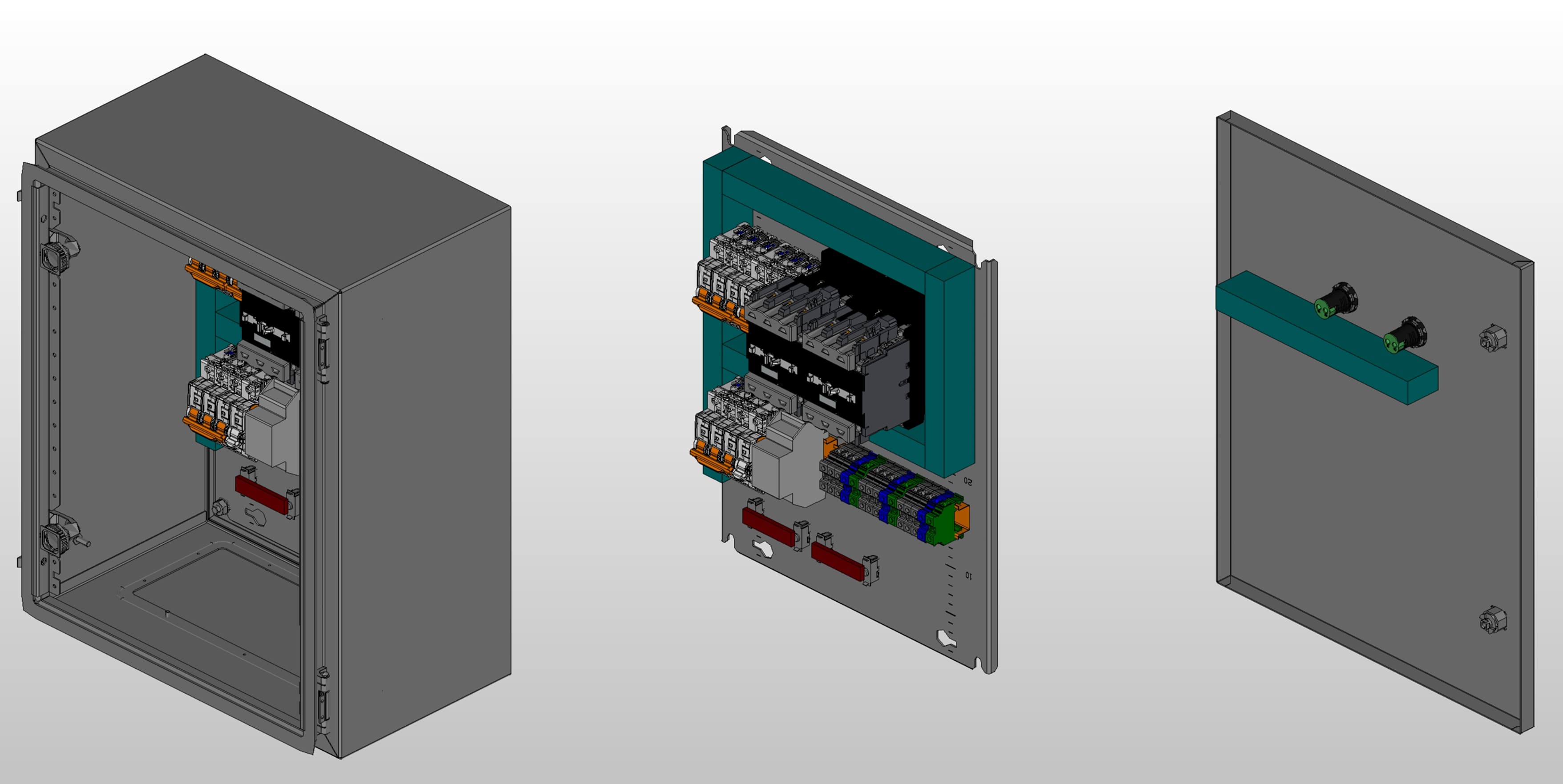 3D вид шкафа АВР на 25А, на контакторах LS с 2 вводами