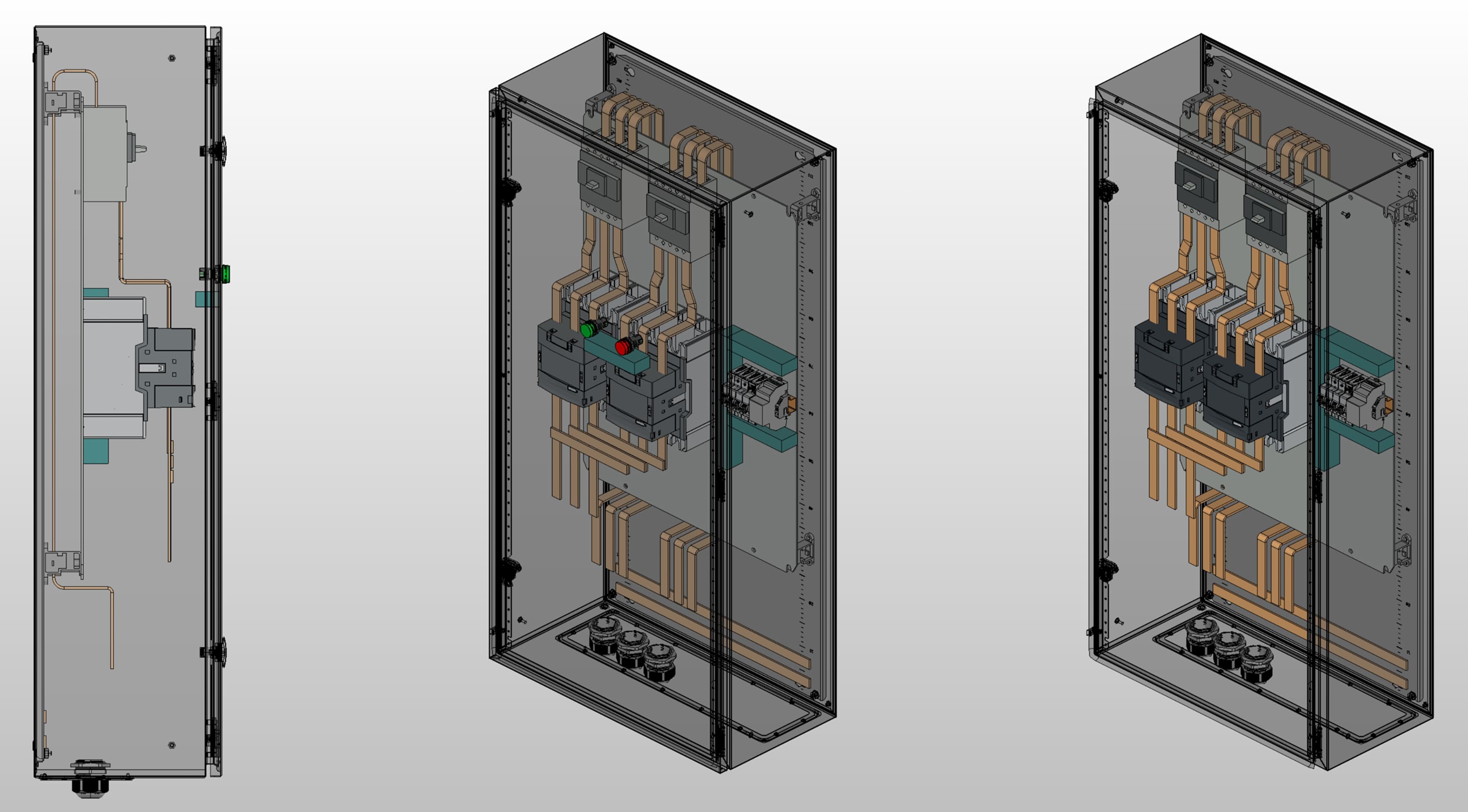 3D вид шкафа АВР на 320А, на контакторах ABB с 2 вводами