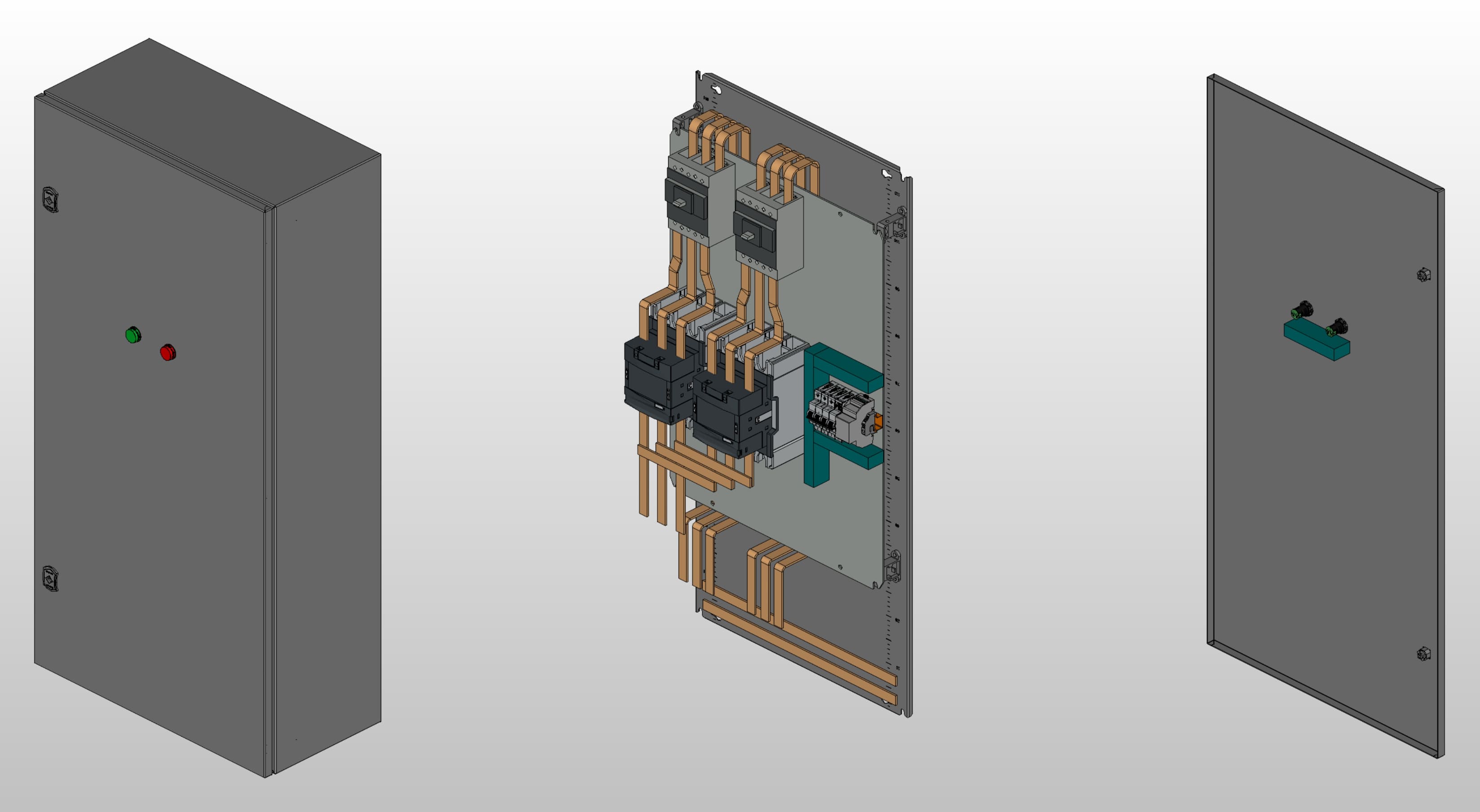 3D вид шкафа АВР на 320А, на контакторах ABB с 2 вводами