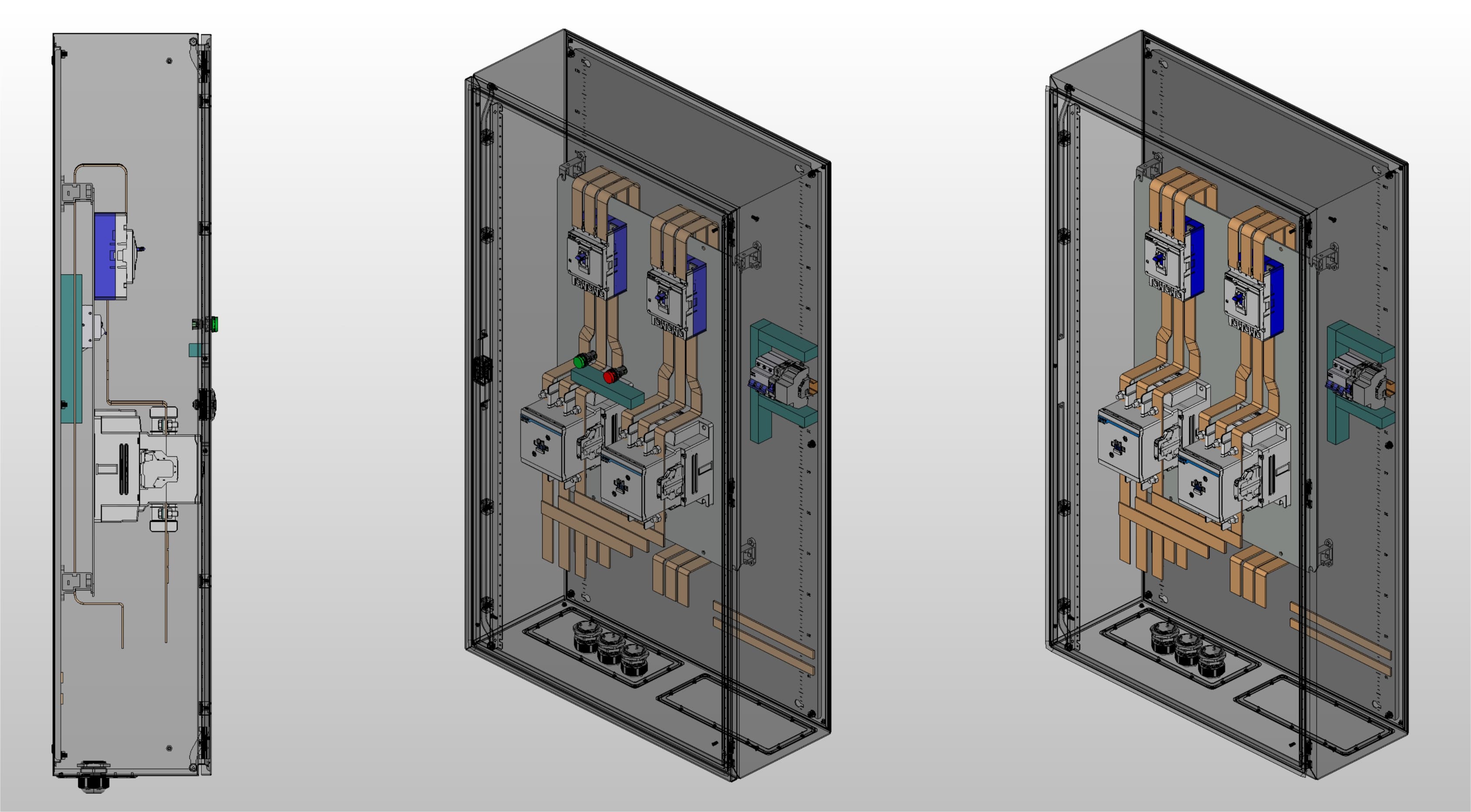 3D вид шкафа АВР на 320А, на контакторах CHINT с 2 вводами