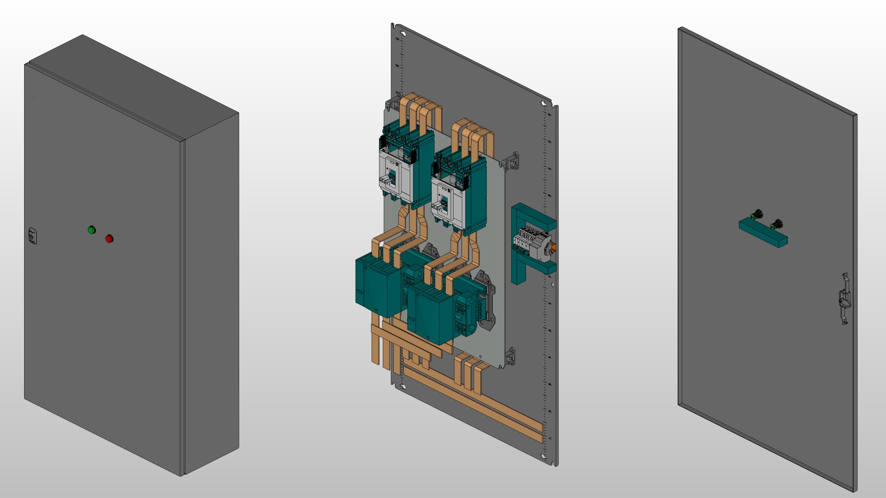 3D вид шкафа АВР на 320А, на контакторах Dekraft с 2 вводами