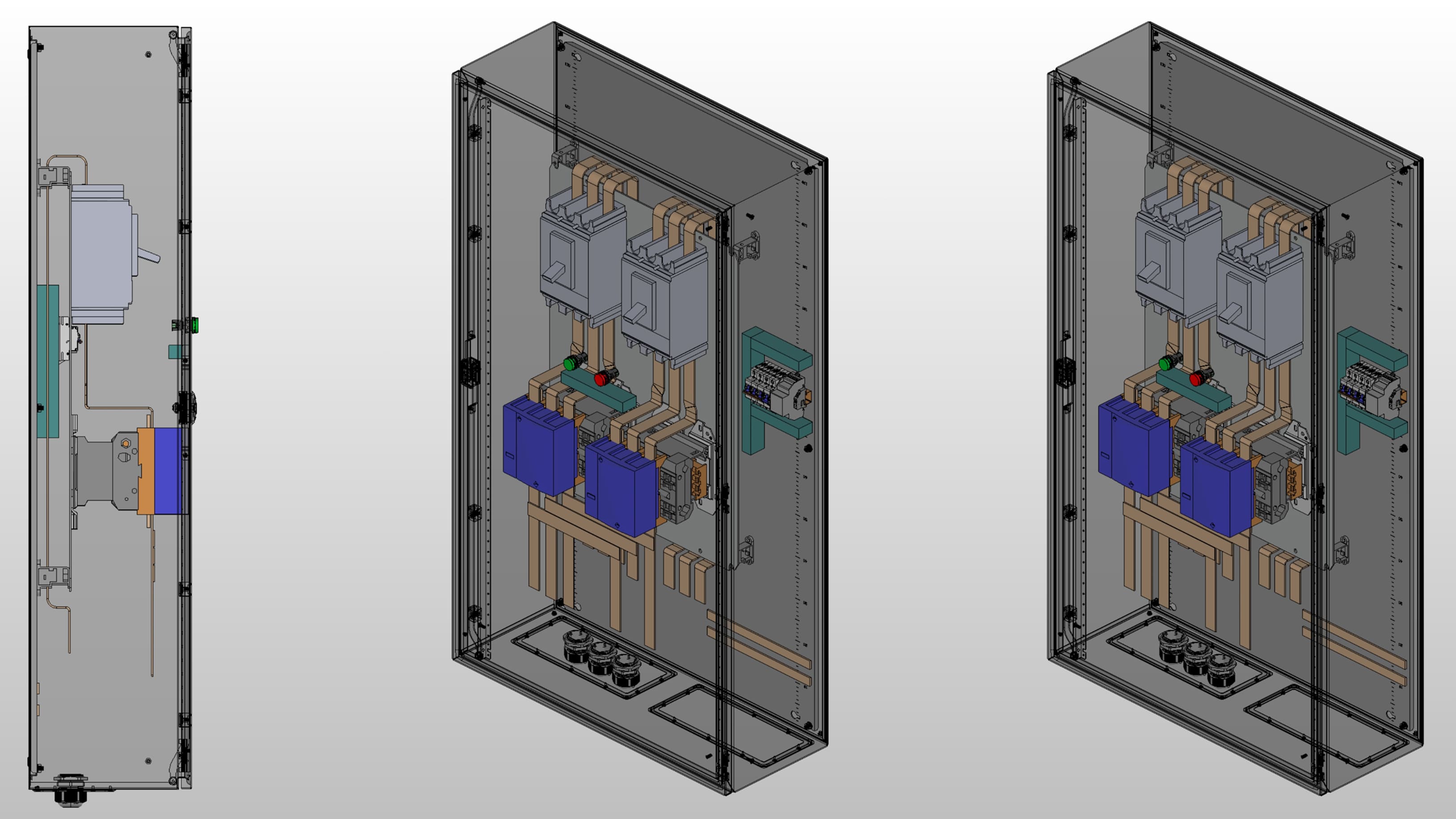 3D вид шкафа АВР на 350А, на контакторах GEYA с 2 вводами