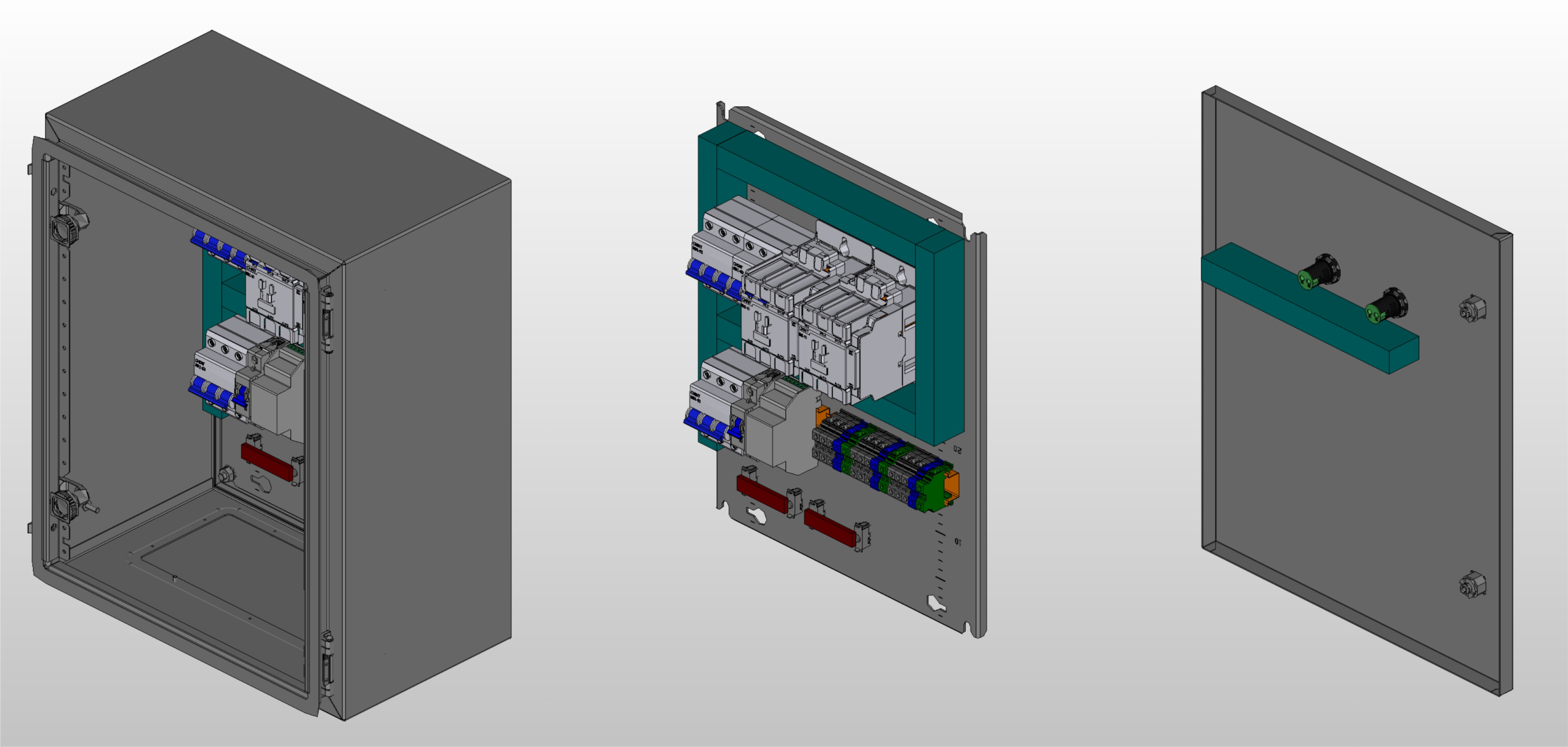 3D вид шкафа АВР на 40А, на контакторах CHINT с 2 вводами