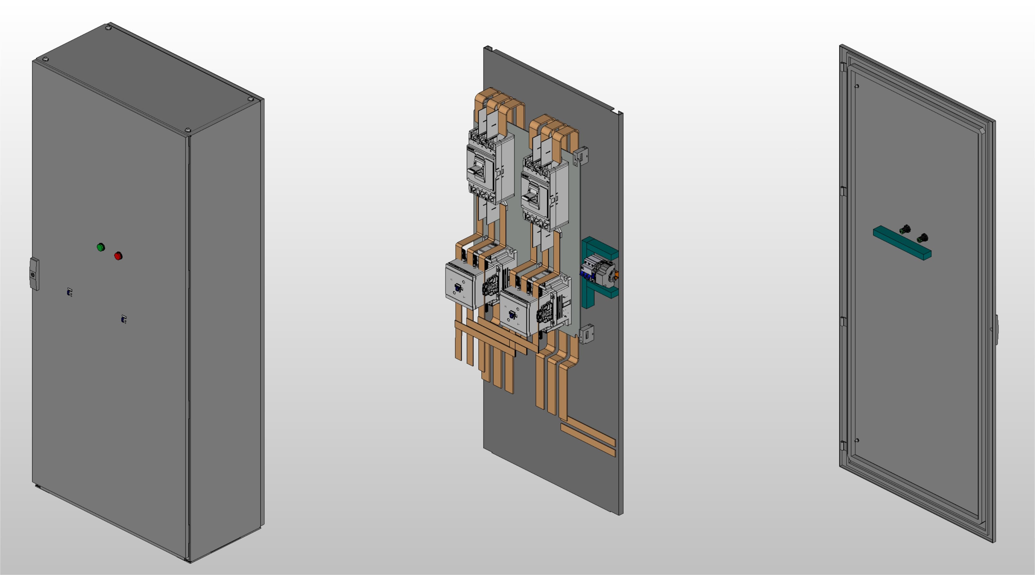 3D вид шкафа АВР на 500А, на контакторах CHINT с 2 вводами