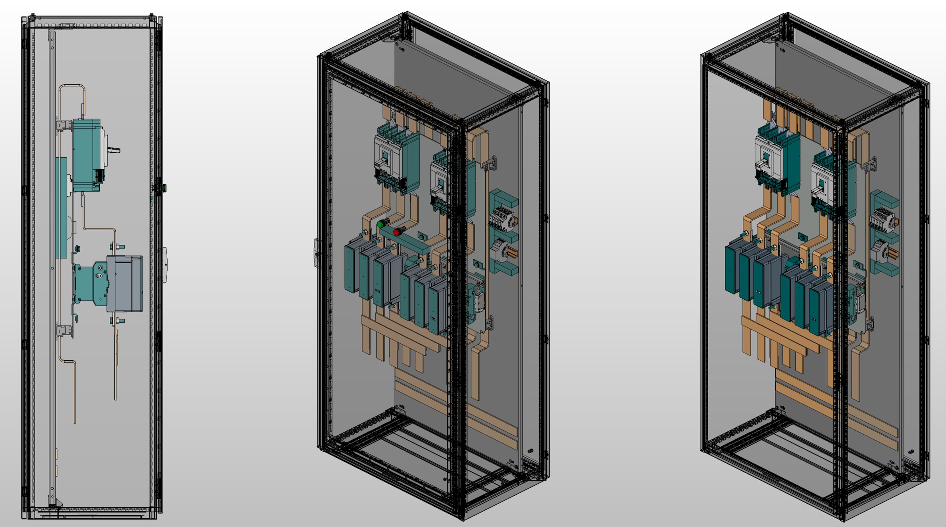 3D вид шкафа АВР на 600А, на контакторах Systeme Electric с 2 вводами