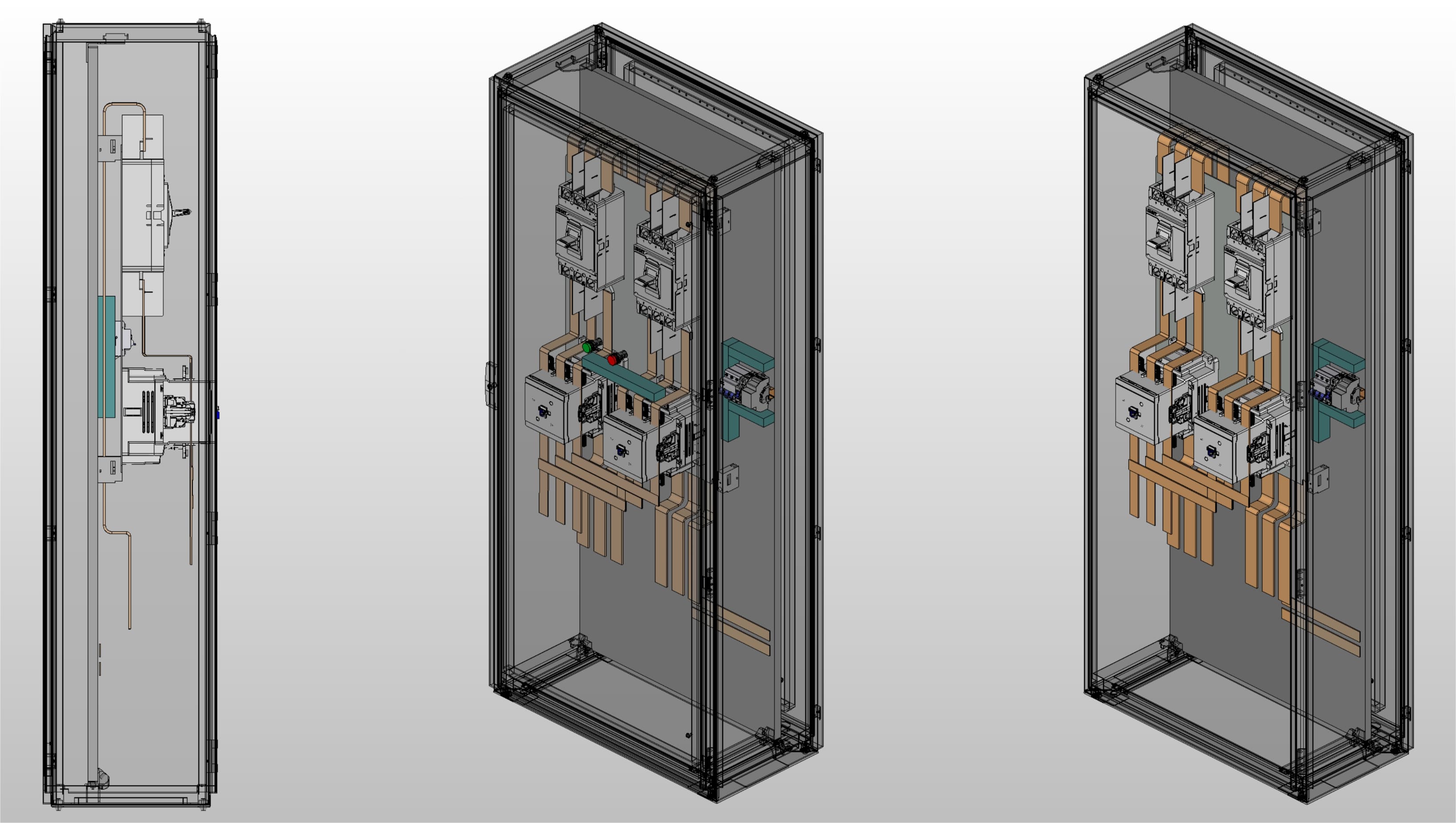 3D вид шкафа АВР на 630А, на контакторах CHINT с 2 вводами