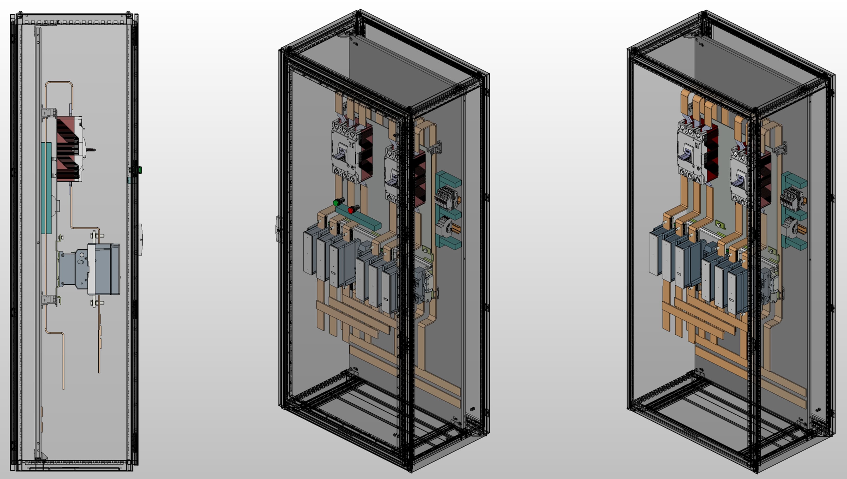 3D вид шкафа АВР на 630А, на контакторах DKC с 2 вводами