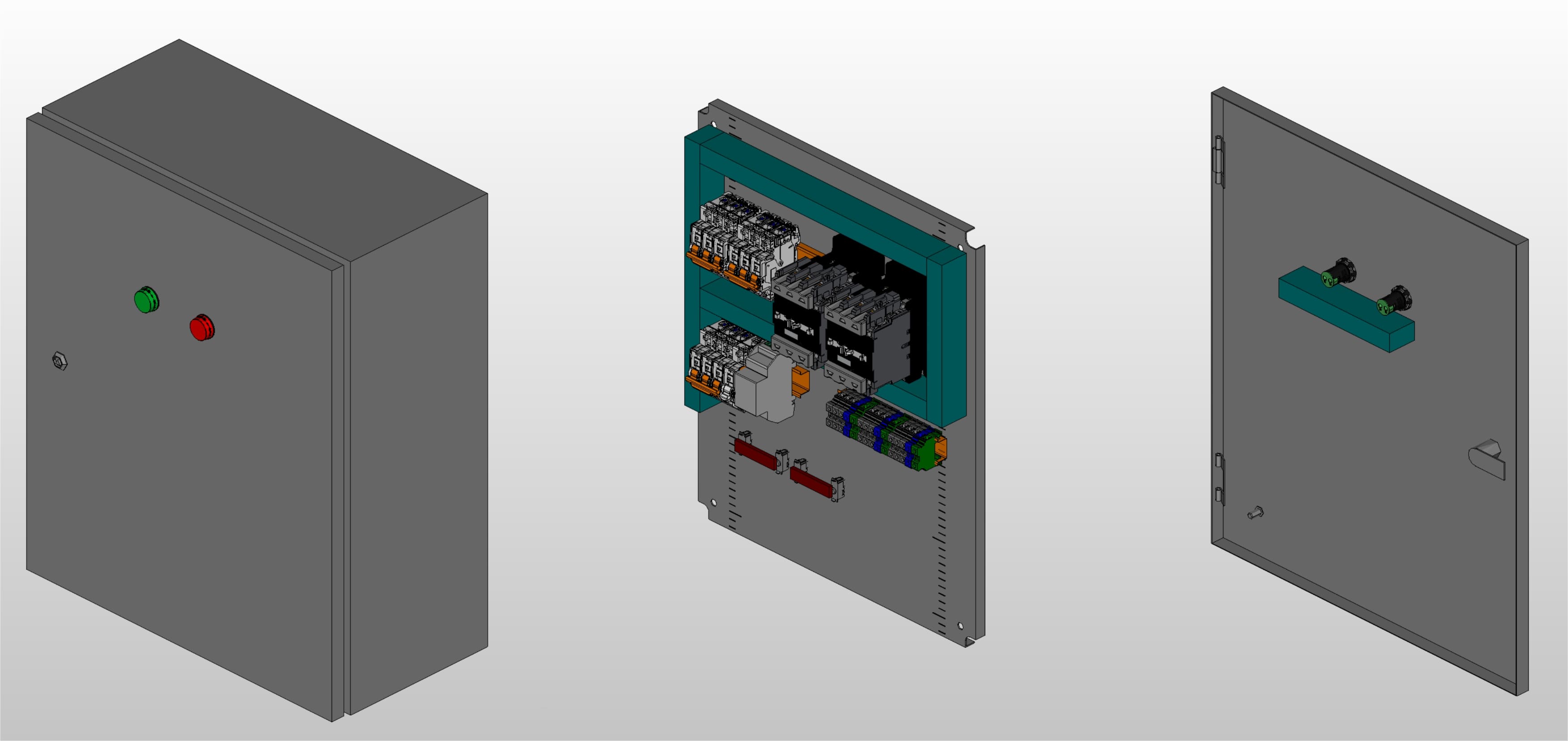 3D вид шкафа АВР на 63А, на контакторах Andeli с 2 вводами