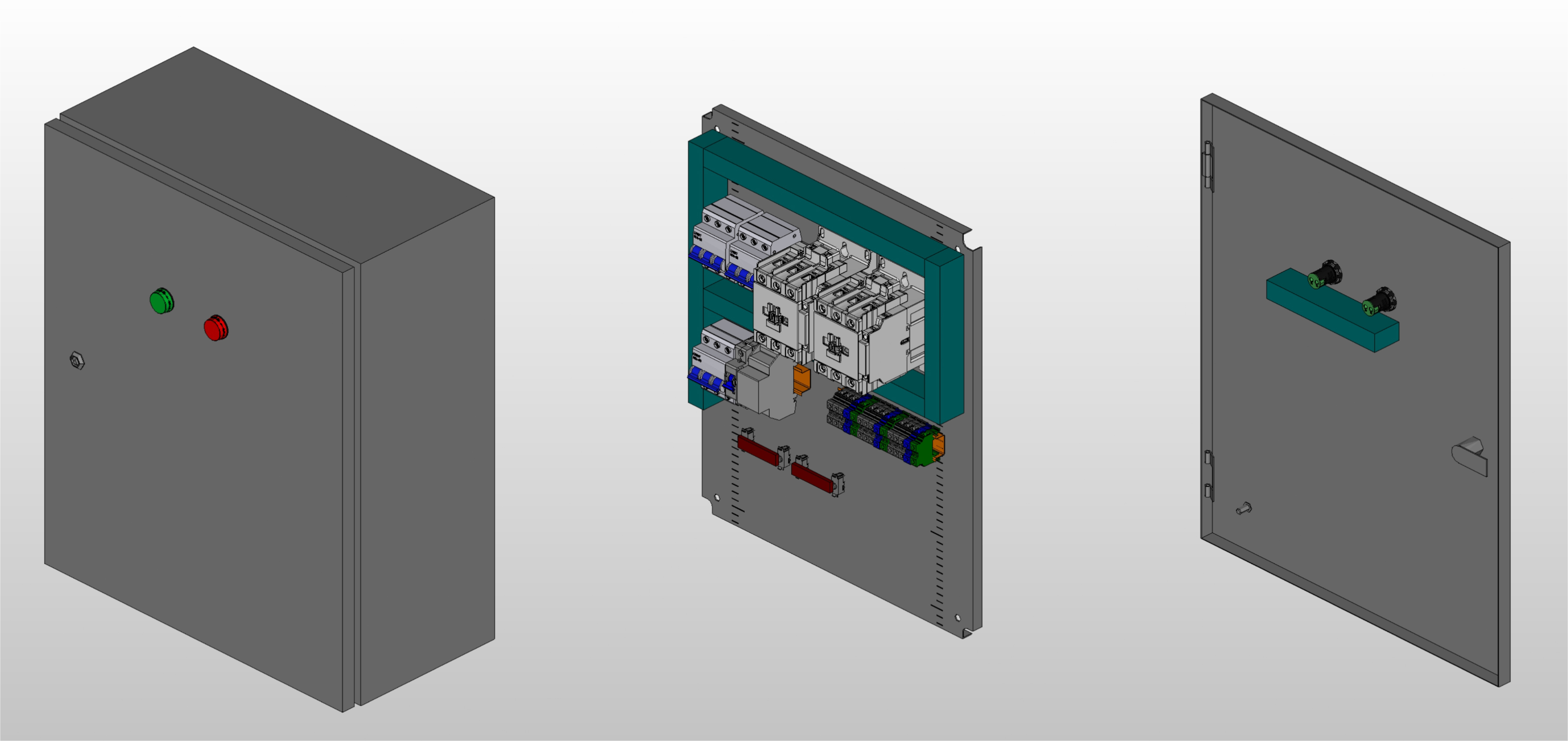 3D вид шкафа АВР на 63А, на контакторах CHINT с 2 вводами