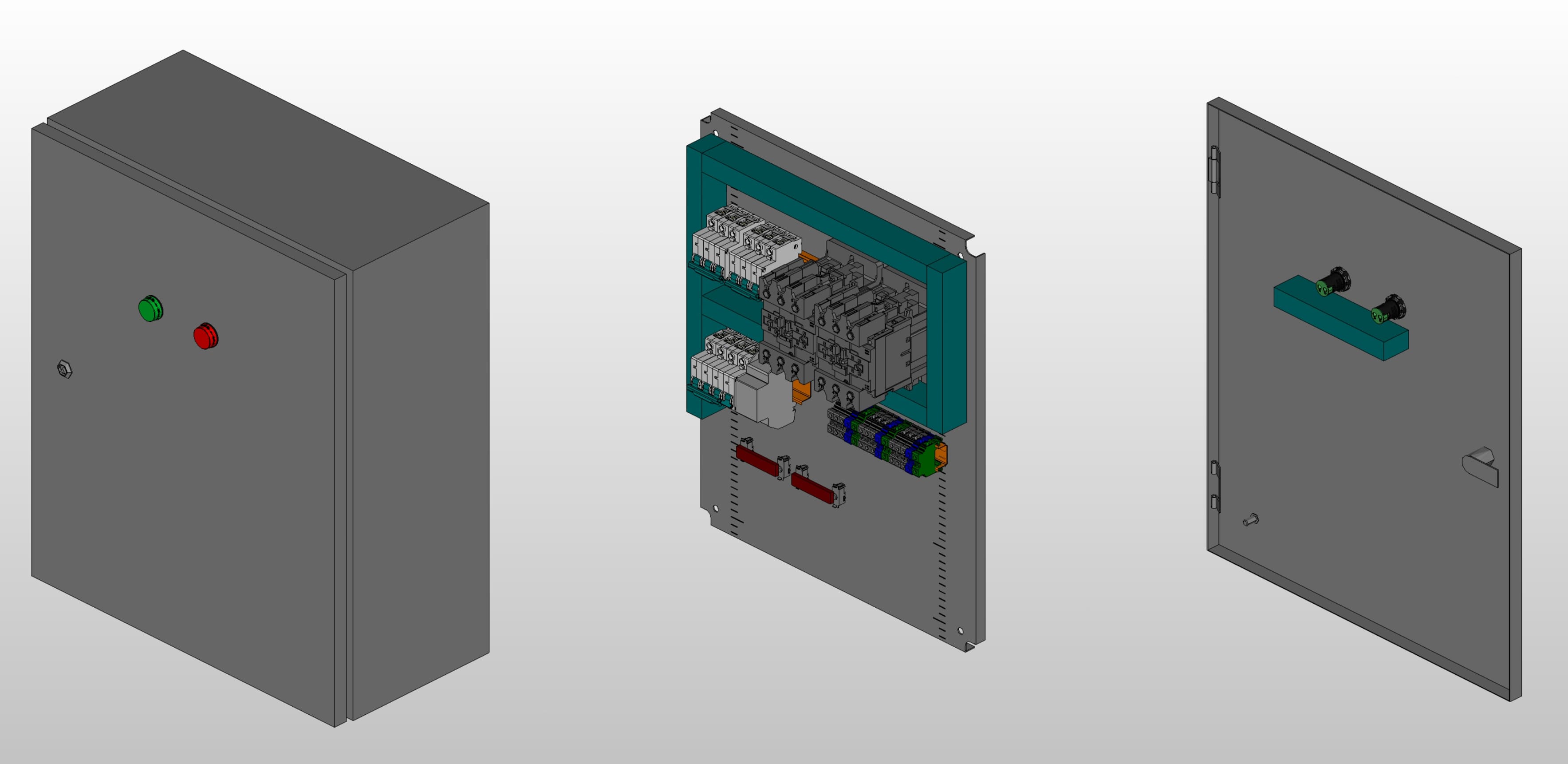 3D вид шкафа АВР на 63А, на контакторах Systeme Electric с 2 вводами