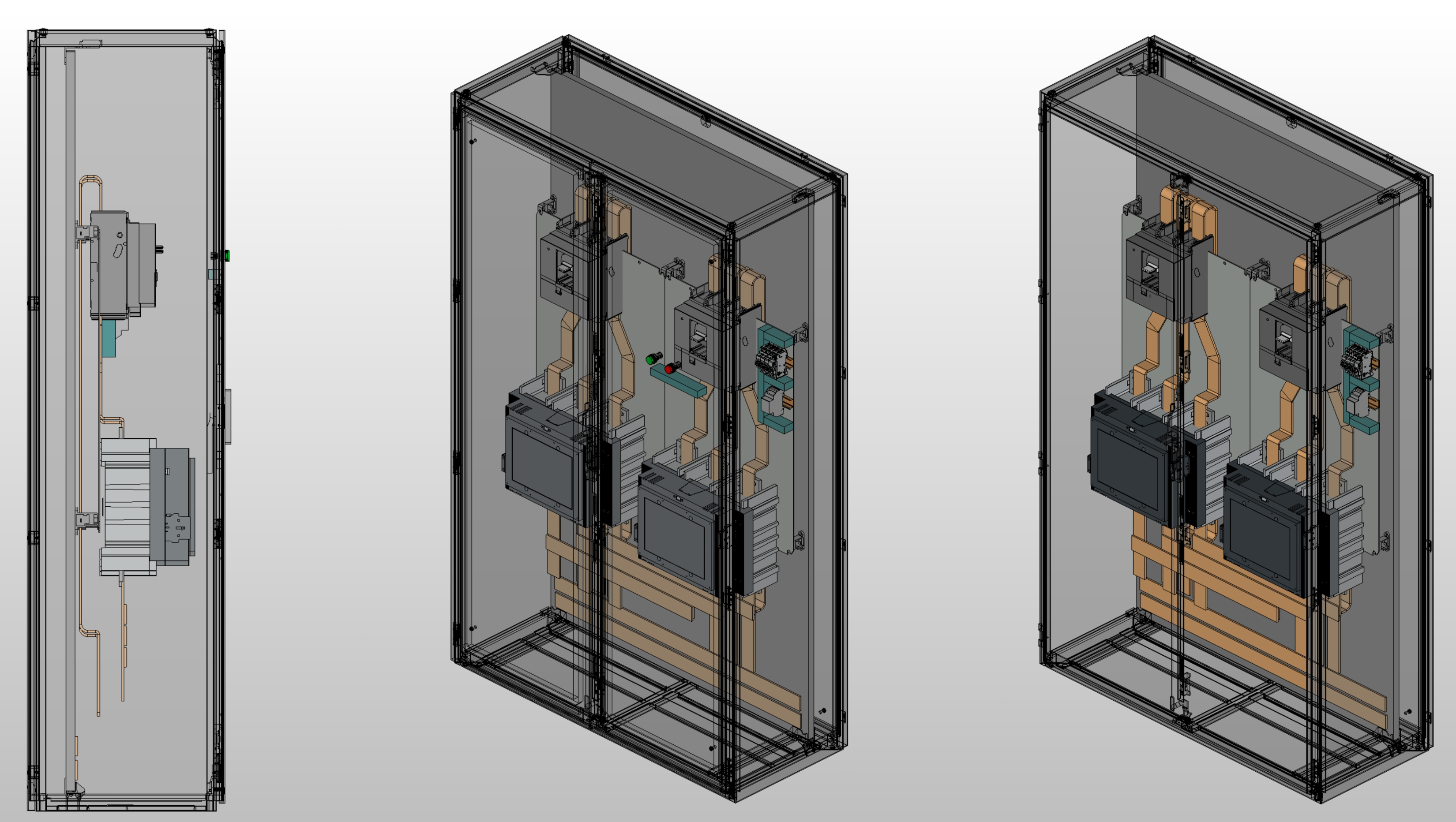 3D вид шкафа АВР на 800А, на контакторах ABB с 2 вводами